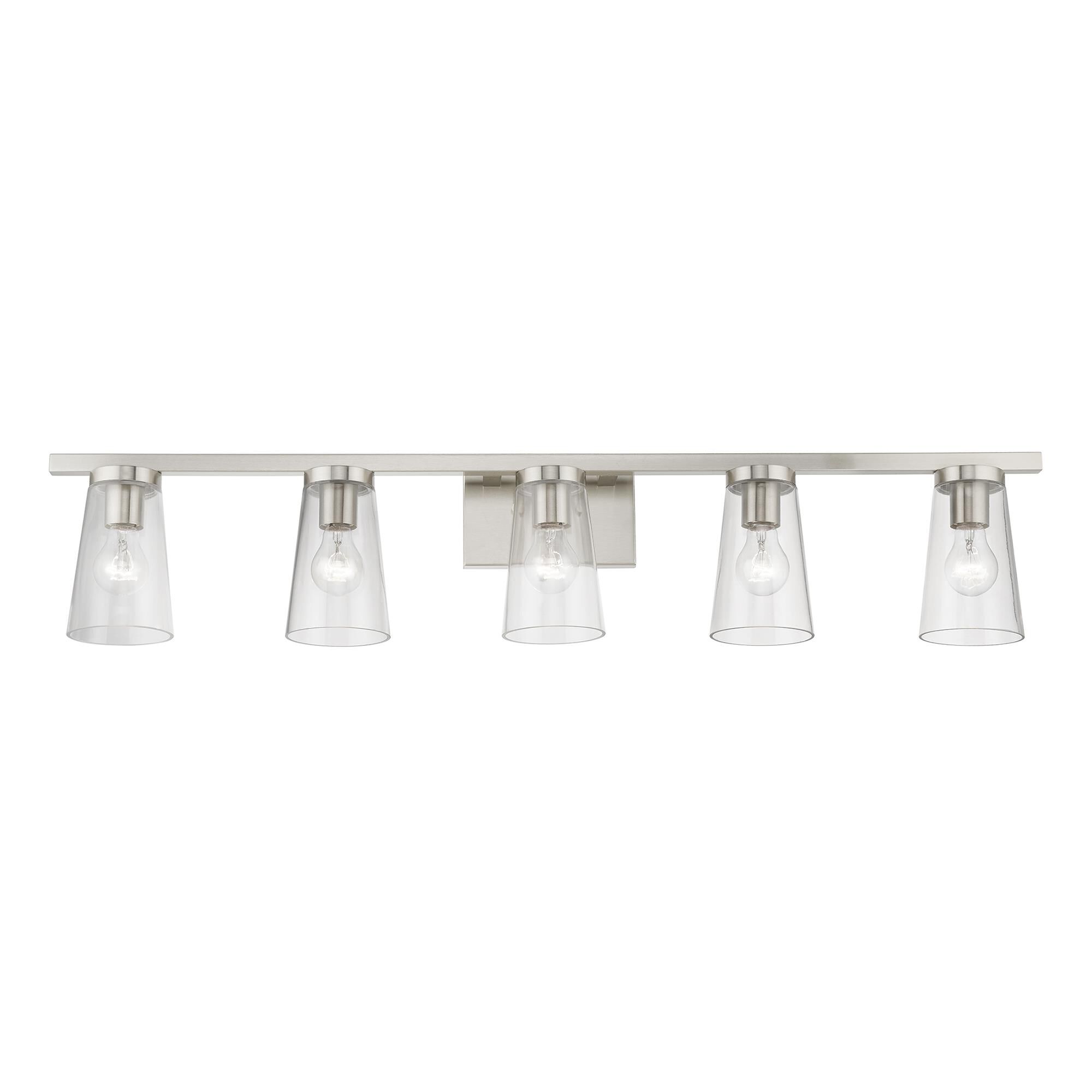 Shown in Brushed Nickel finish and Clear glass