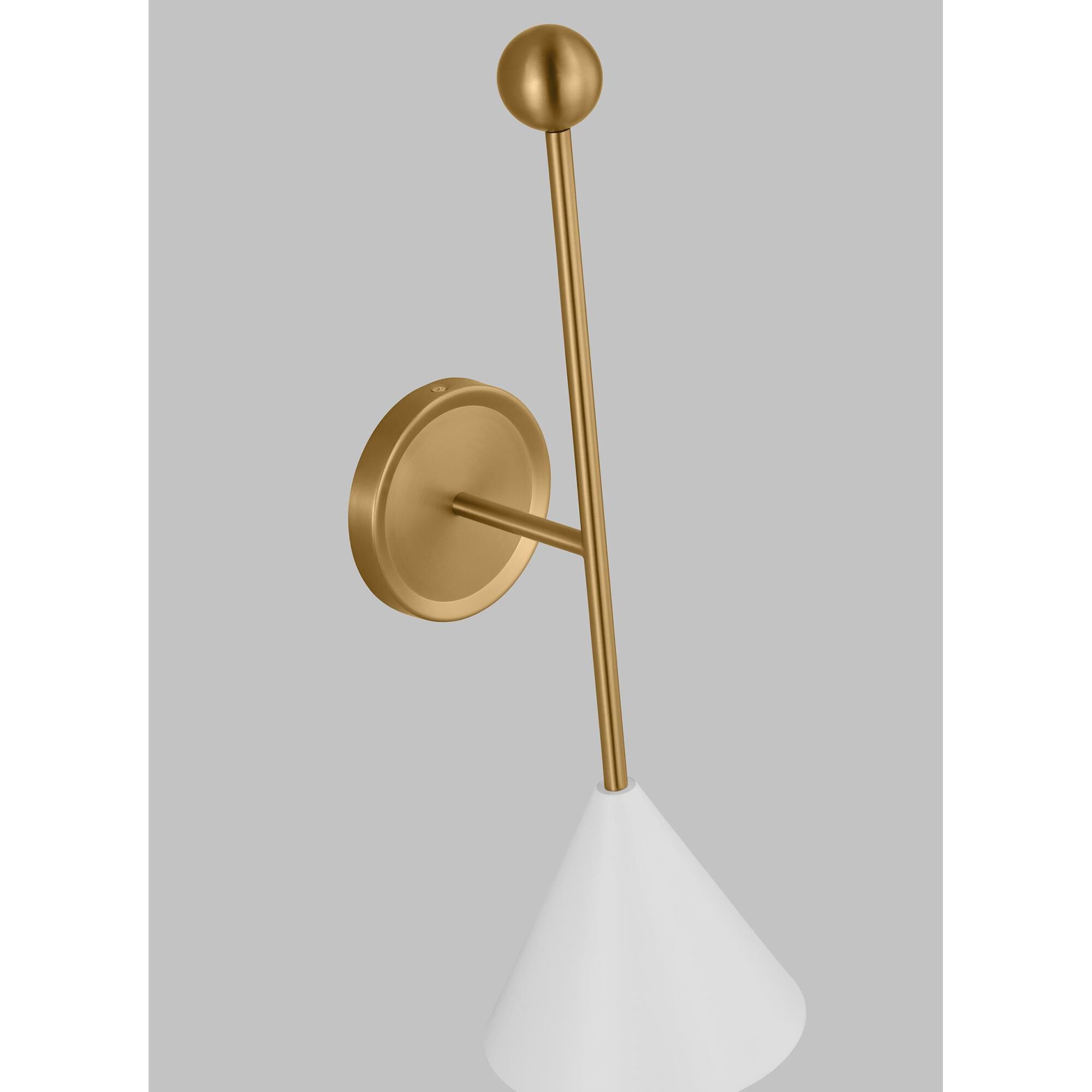 Shown in Matte White And Burnished Brass finish and Matte WhiteSteel shade