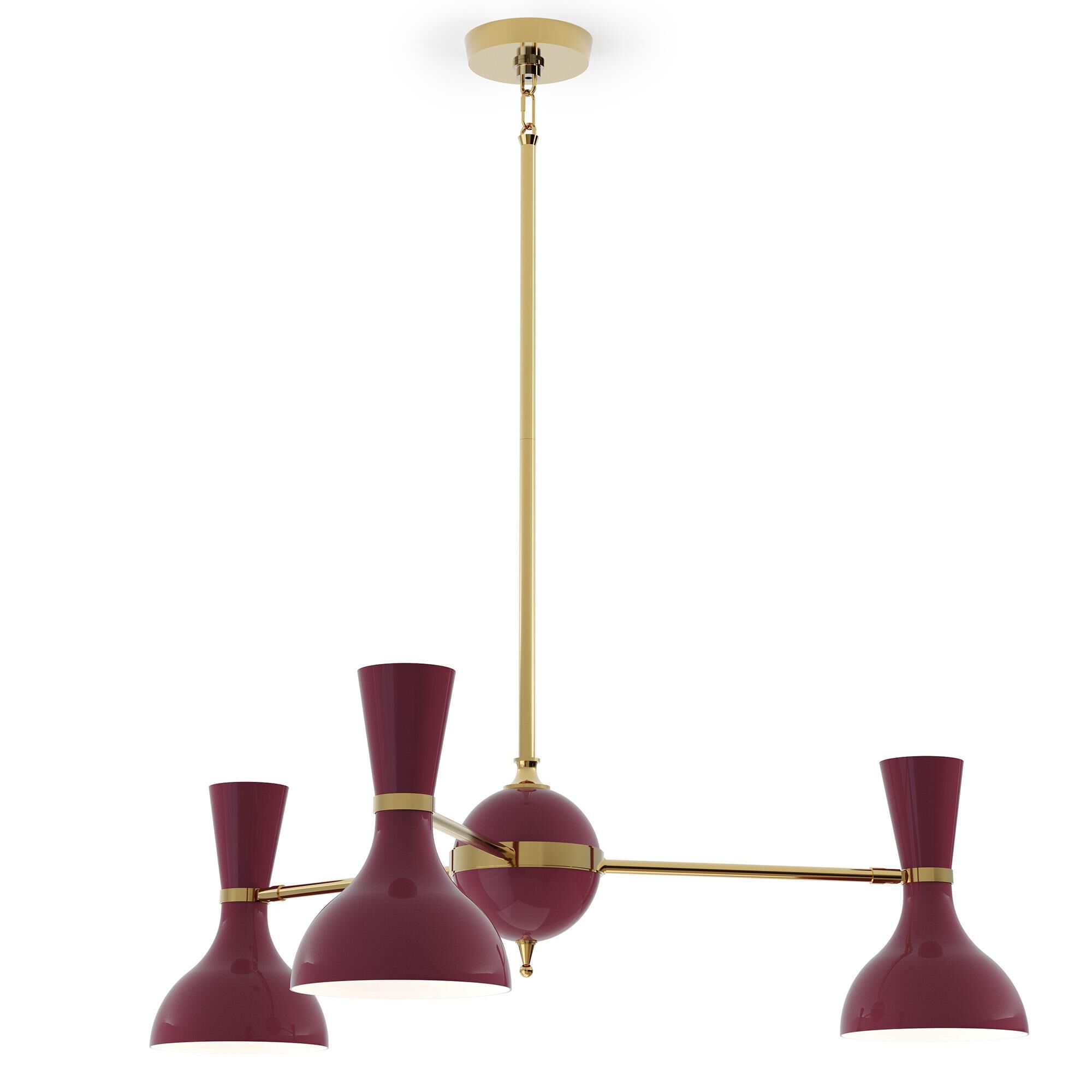 Shown in Modern Brass finish and Sugar Plum shade