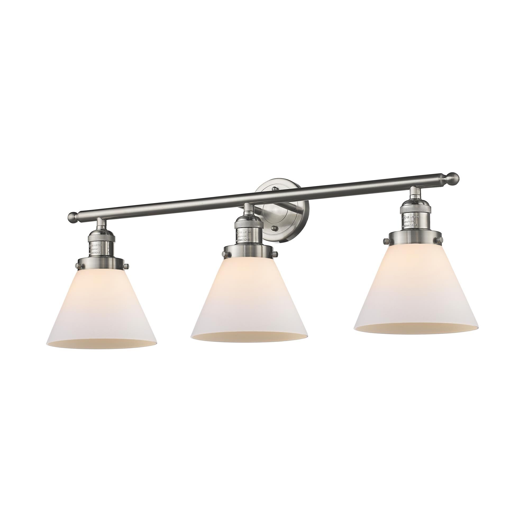 Shown in Brushed Satin Nickel finish and Matte White Cased glass