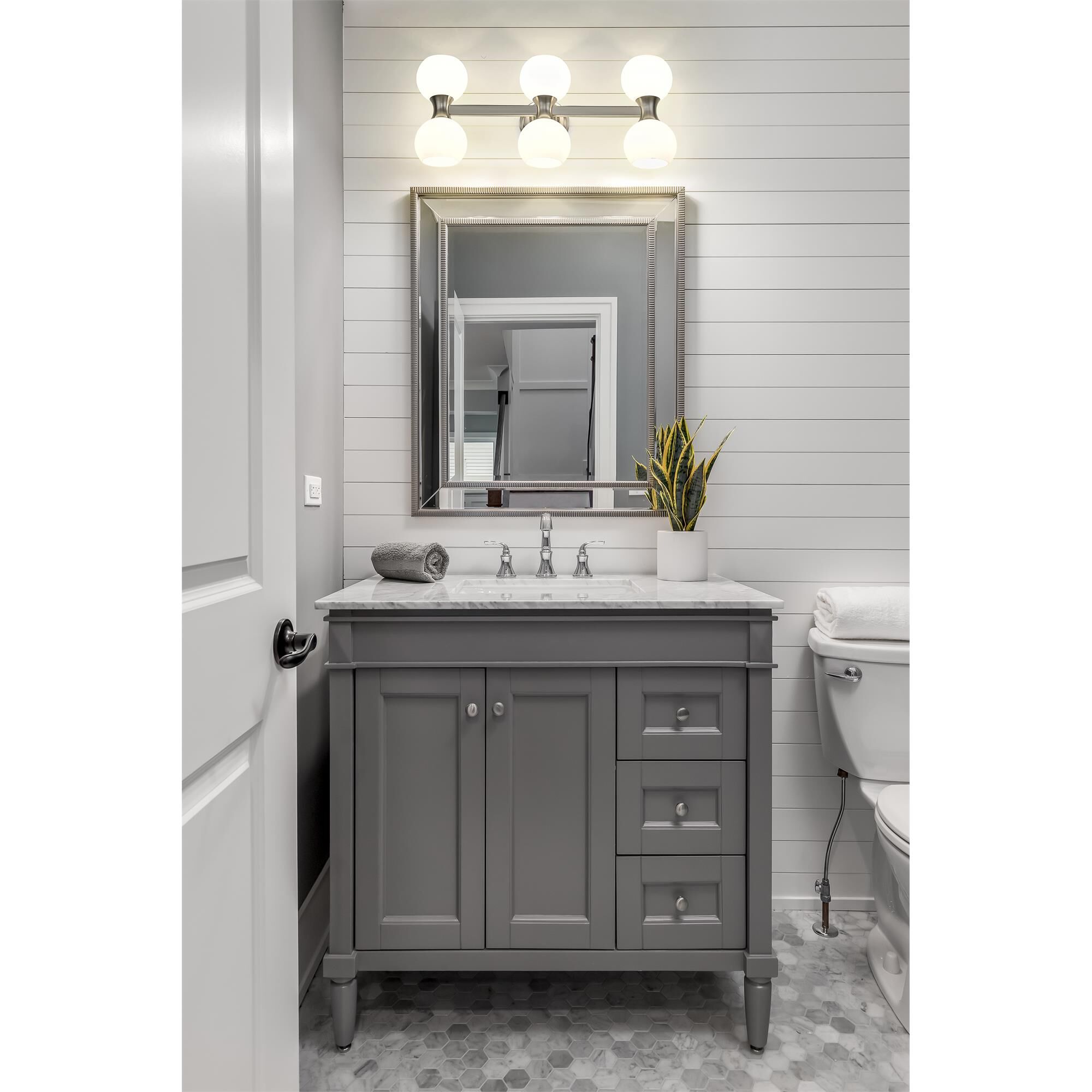 Shown in Brushed Nickel finish and Matte Opal glass