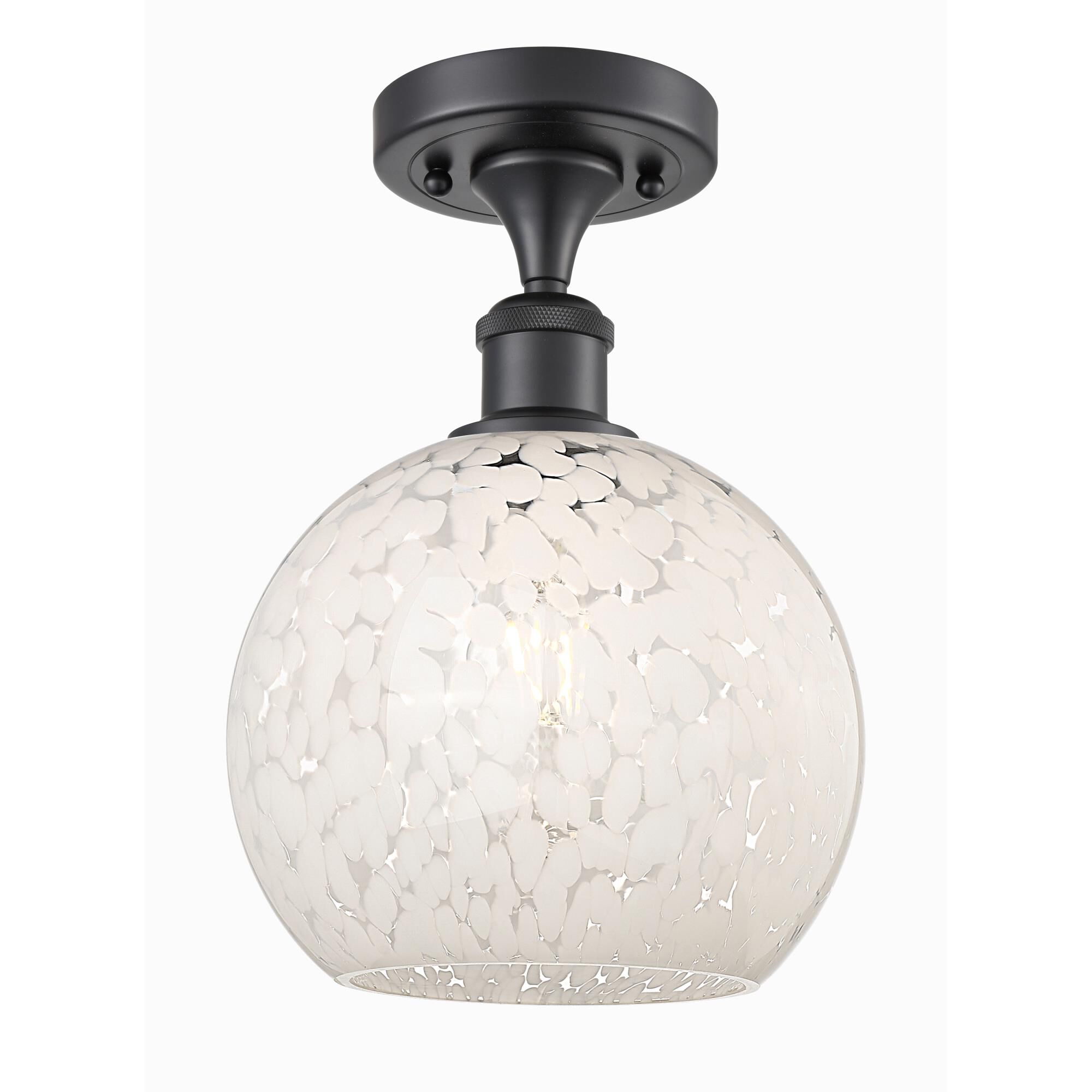 Shown in Matte Black finish and White Mouchette glass