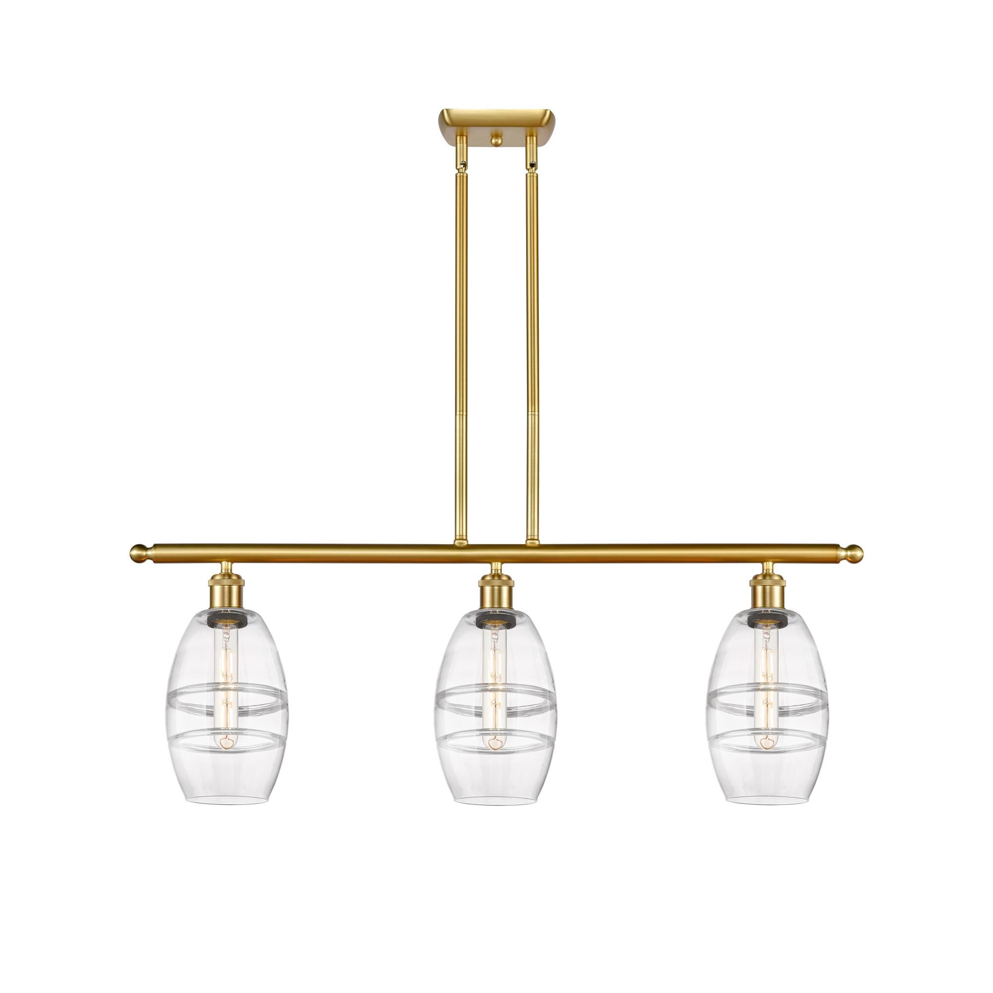 Shown in Satin Gold finish and Clear glass