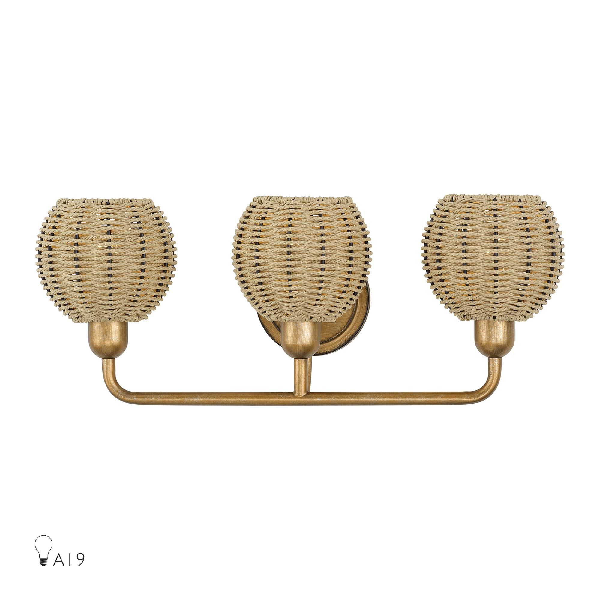Shown in Antique Gold Leaf finish and Hand-Woven French Beige Paper Rope shade