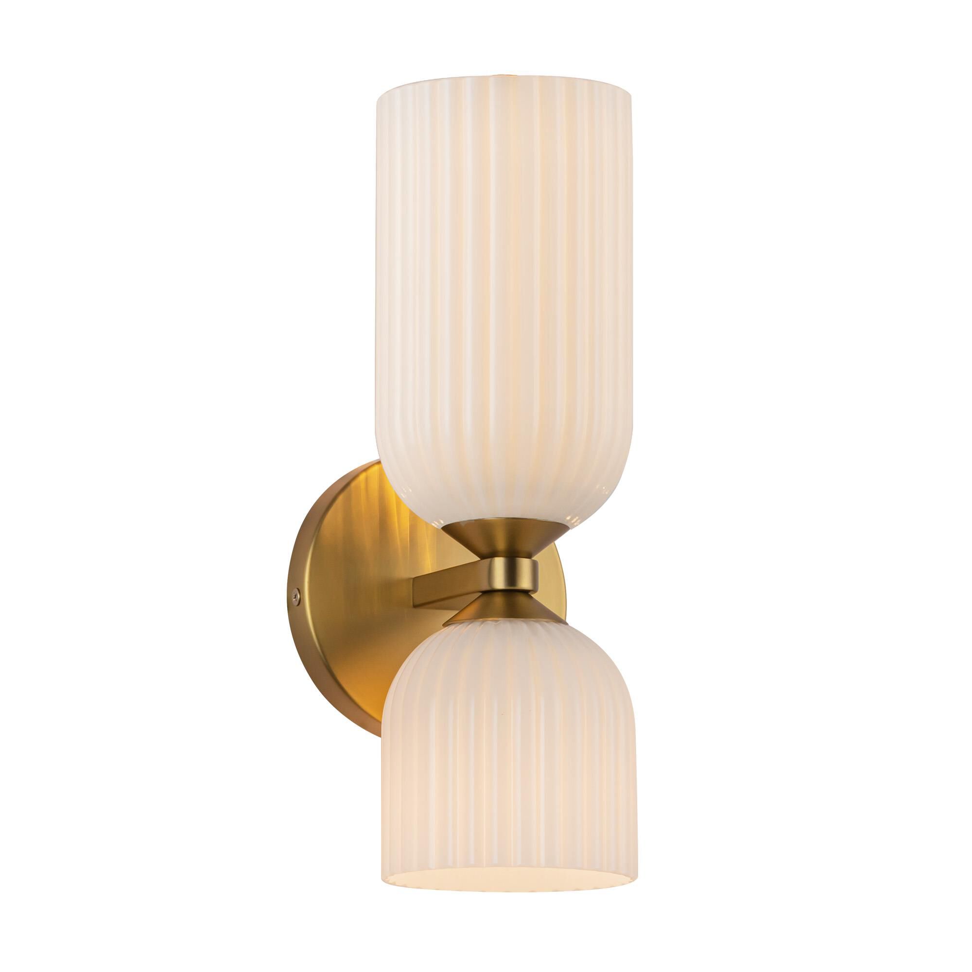 Shown in Brushed Gold finish and Glossy Opal Ribbed glass