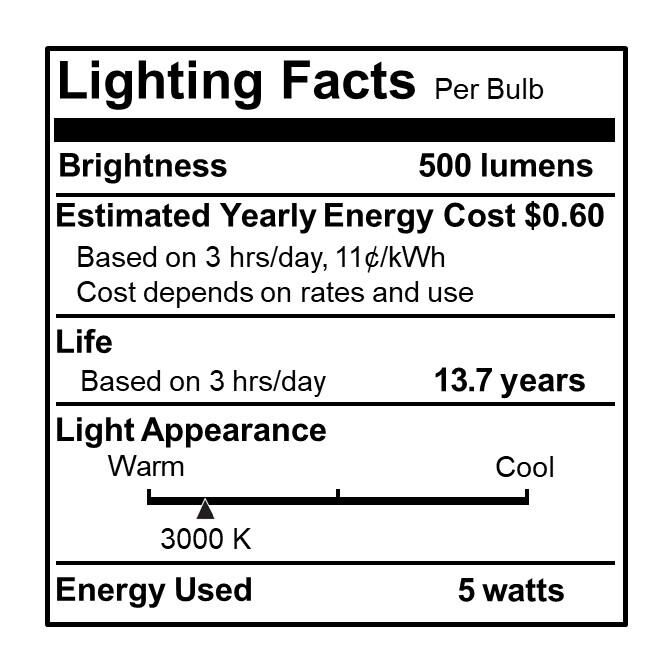 Dimmable 5 Watt 3000K B11 LED Light Bulb,