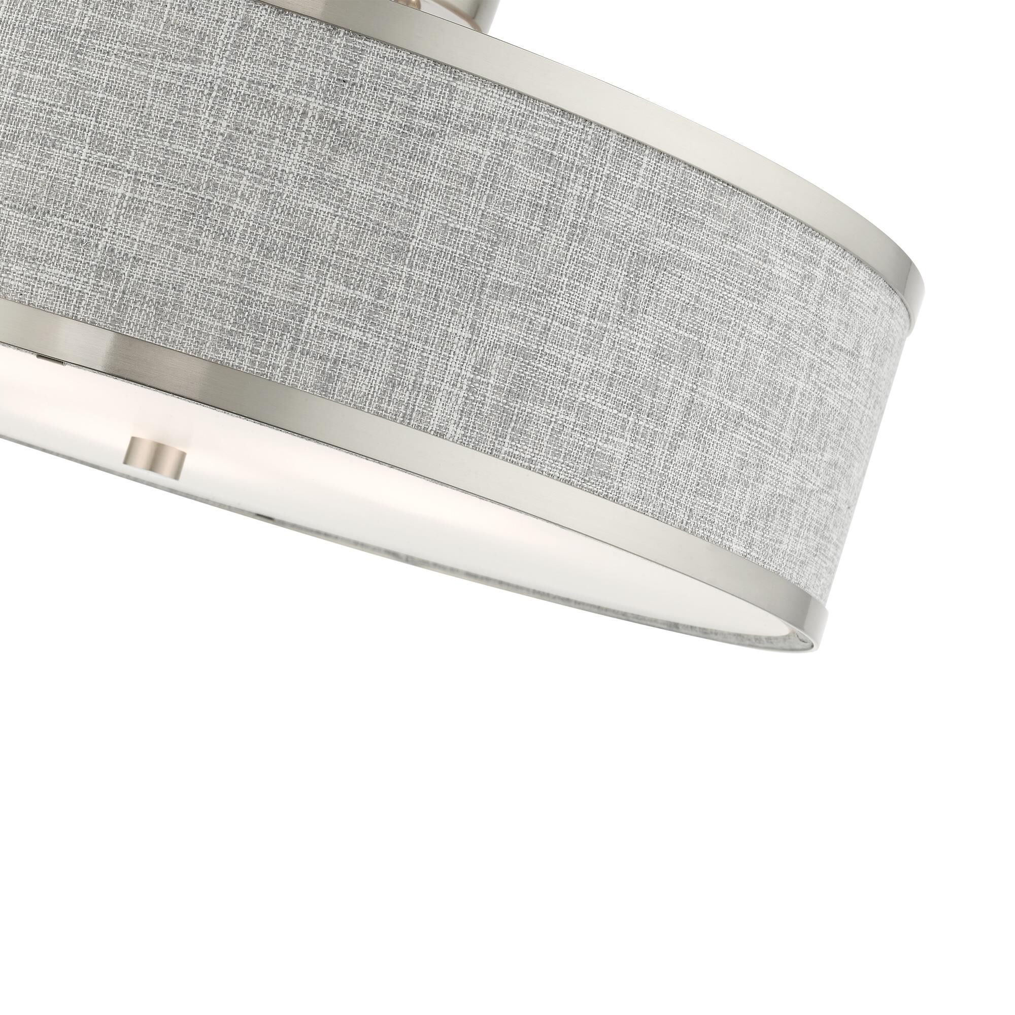 Shown in Brushed Nickel finish and Hand Crafted Hardback  Completely Finished With Grey Color Fabric Outside and Inside shade