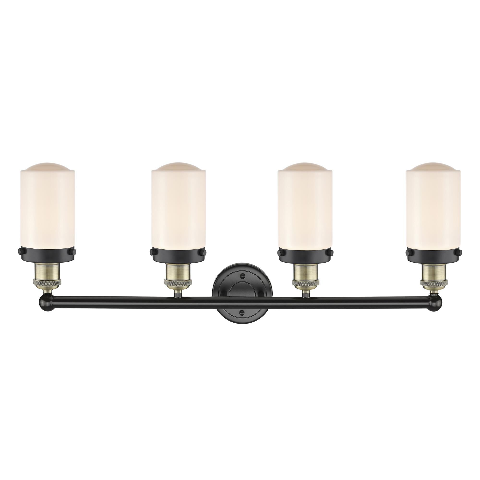 Shown in Black Antique Brass finish and Matte White glass