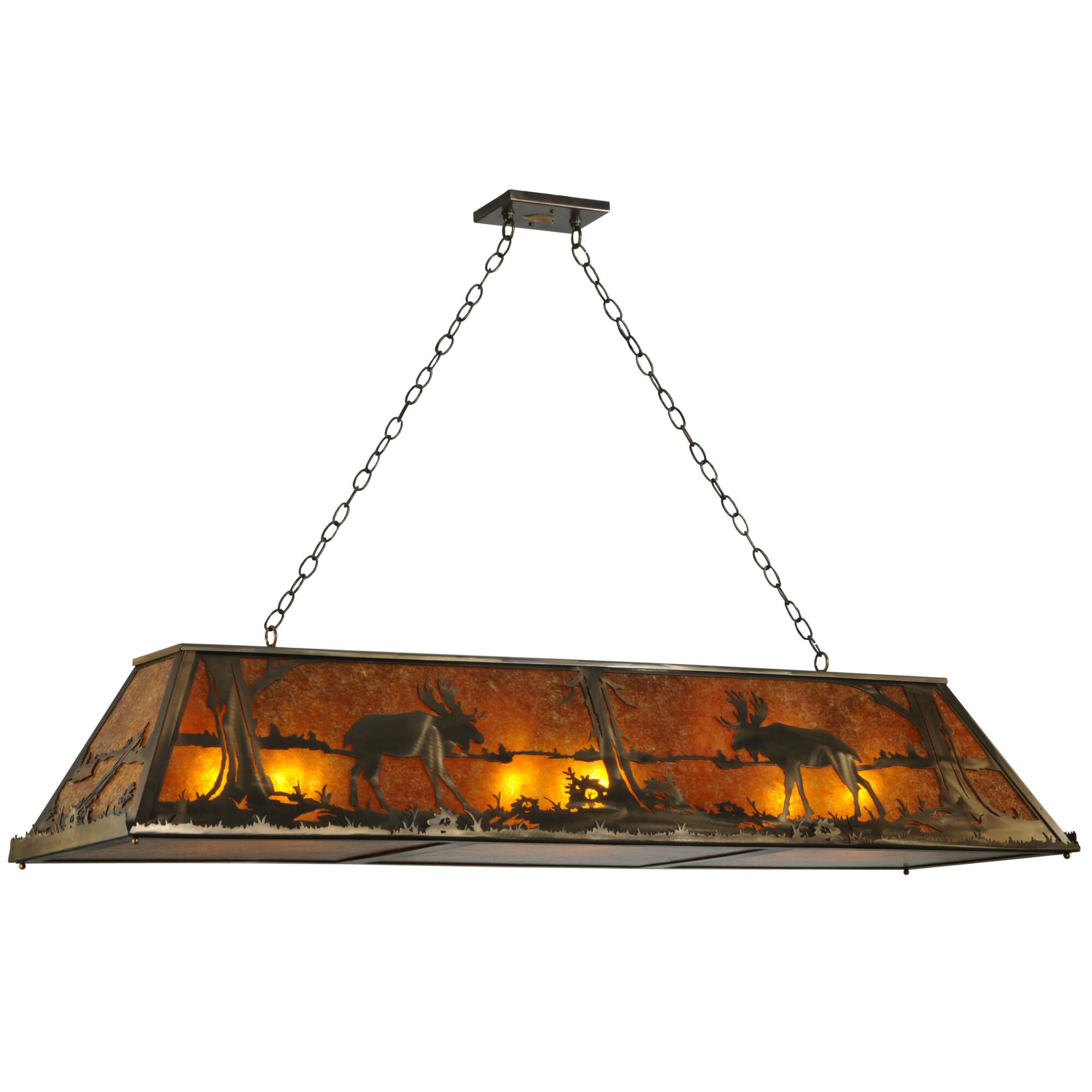 Shown in Antique Copper Finish finish and Amber Mica glass