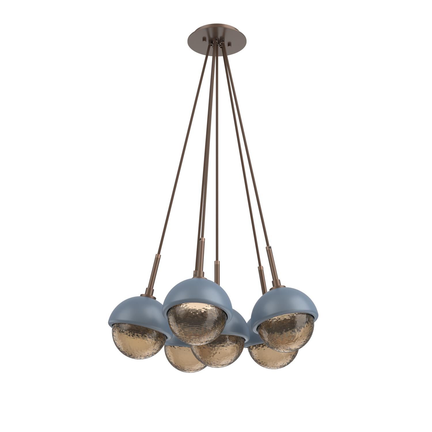 Shown in Burnished Bronze finish and Bronze glass and Poppy Blue accent