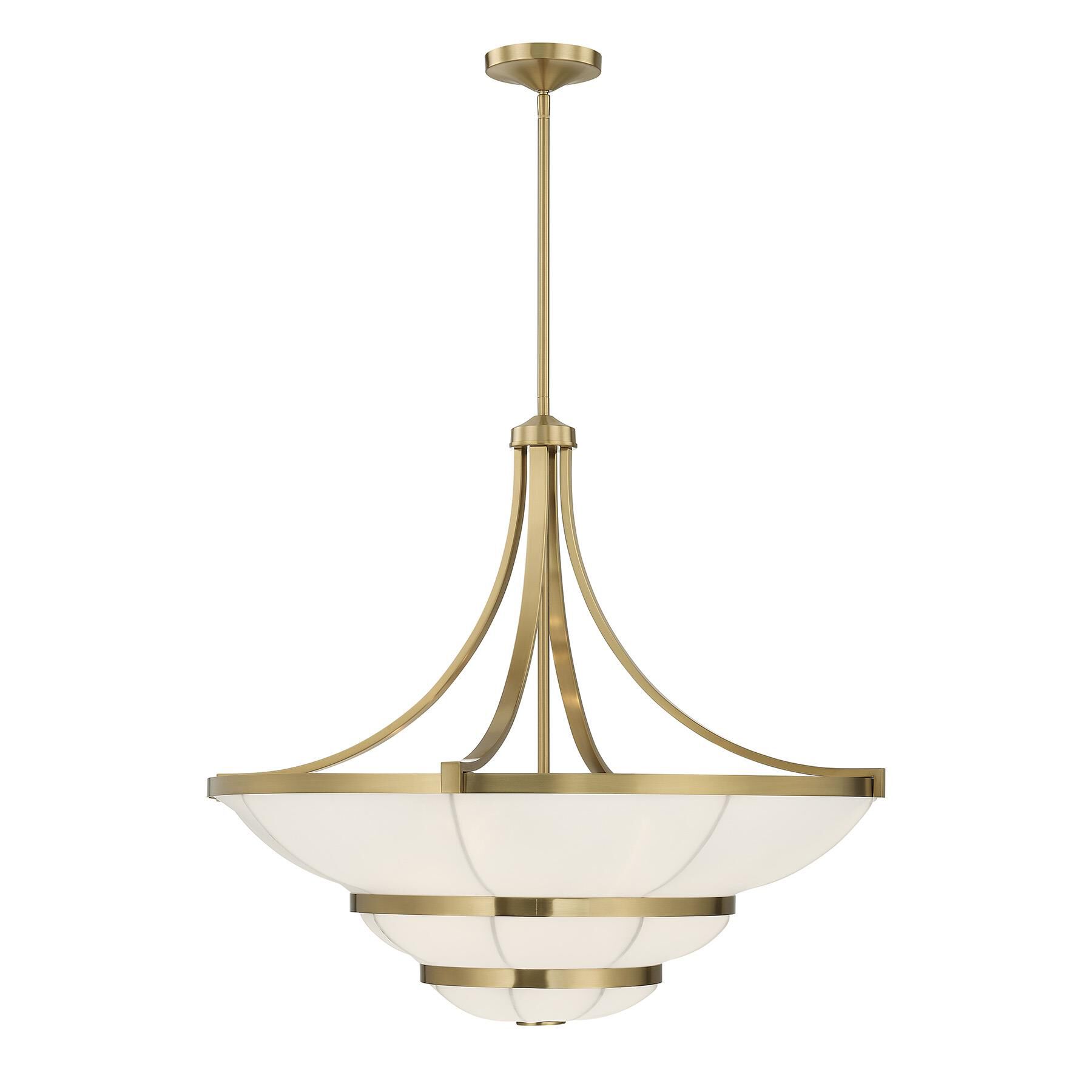 Shown in Warm Brass finish and Sheer White Fabric shade