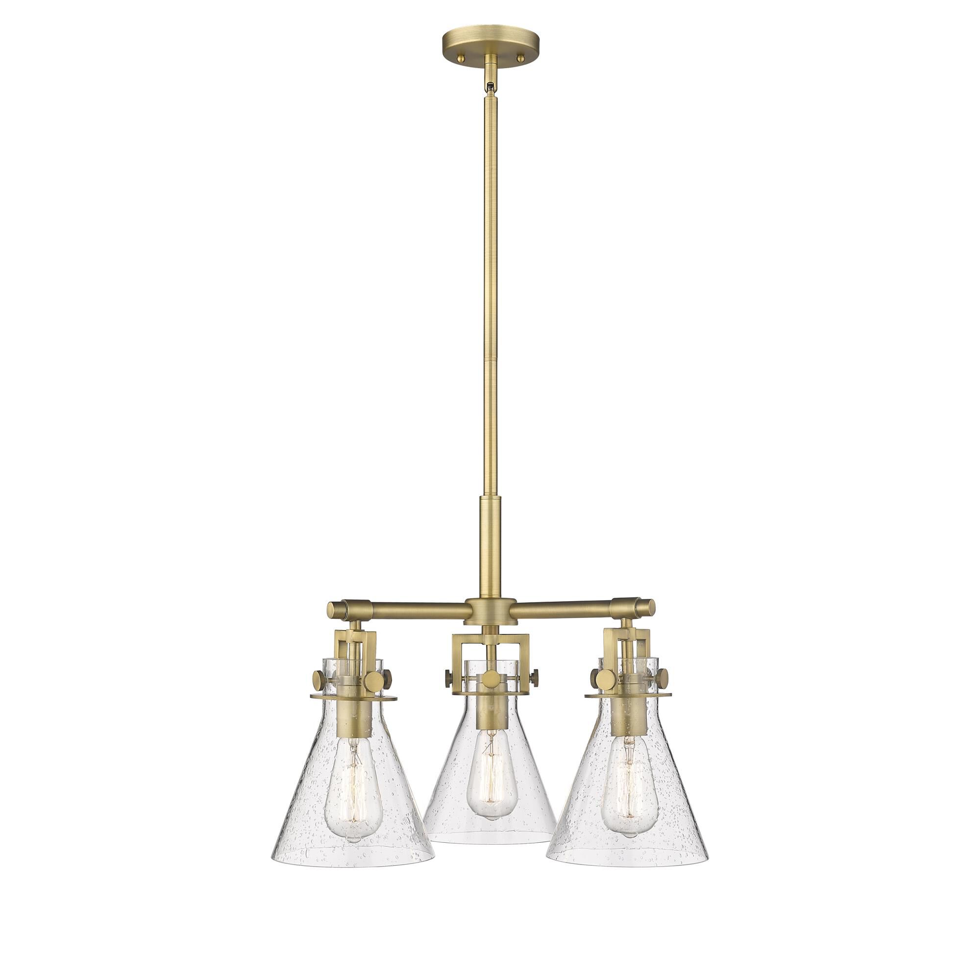 Shown in Brushed Brass finish and Seedy glass