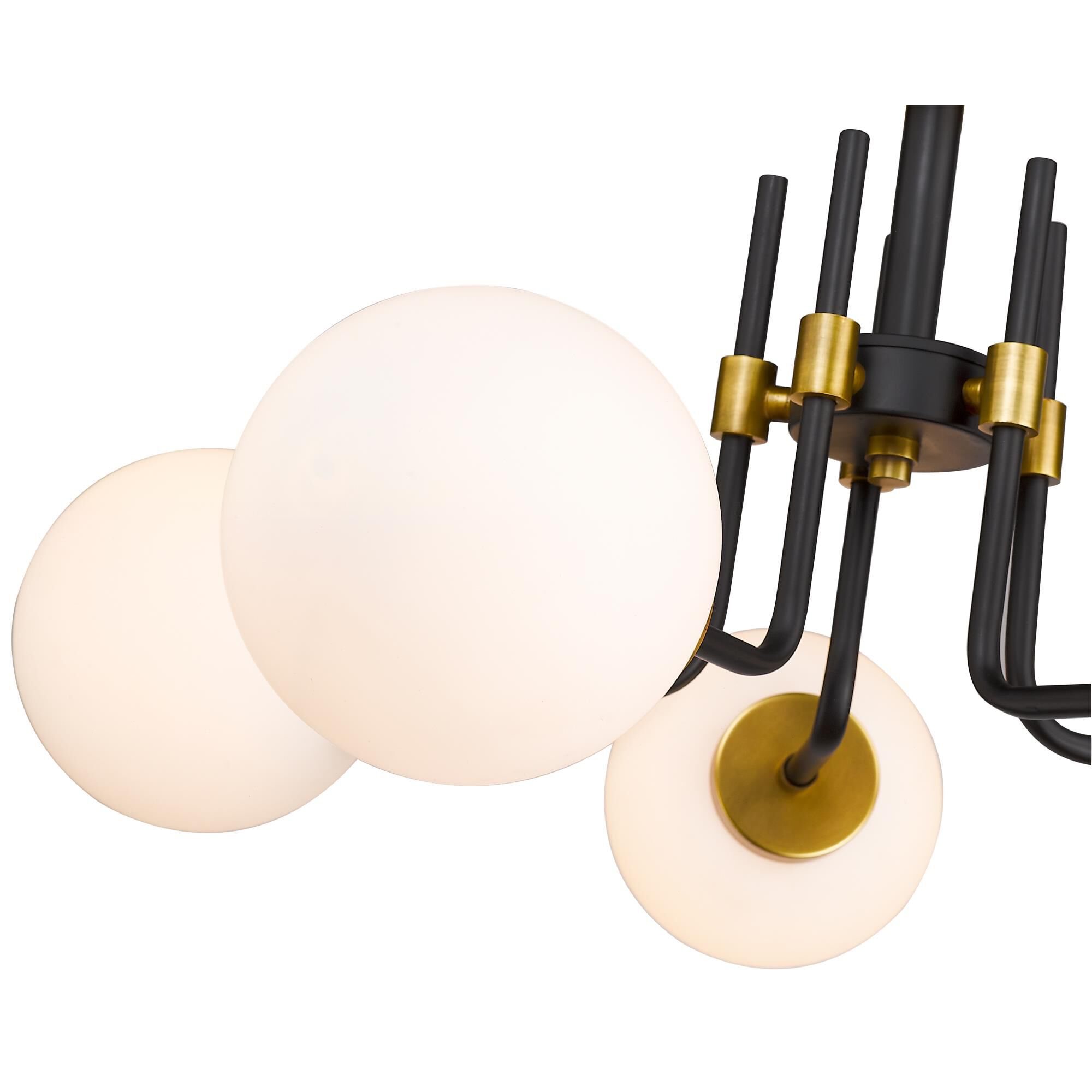Shown in Matte Black + Olde Brass finish and Glass shade