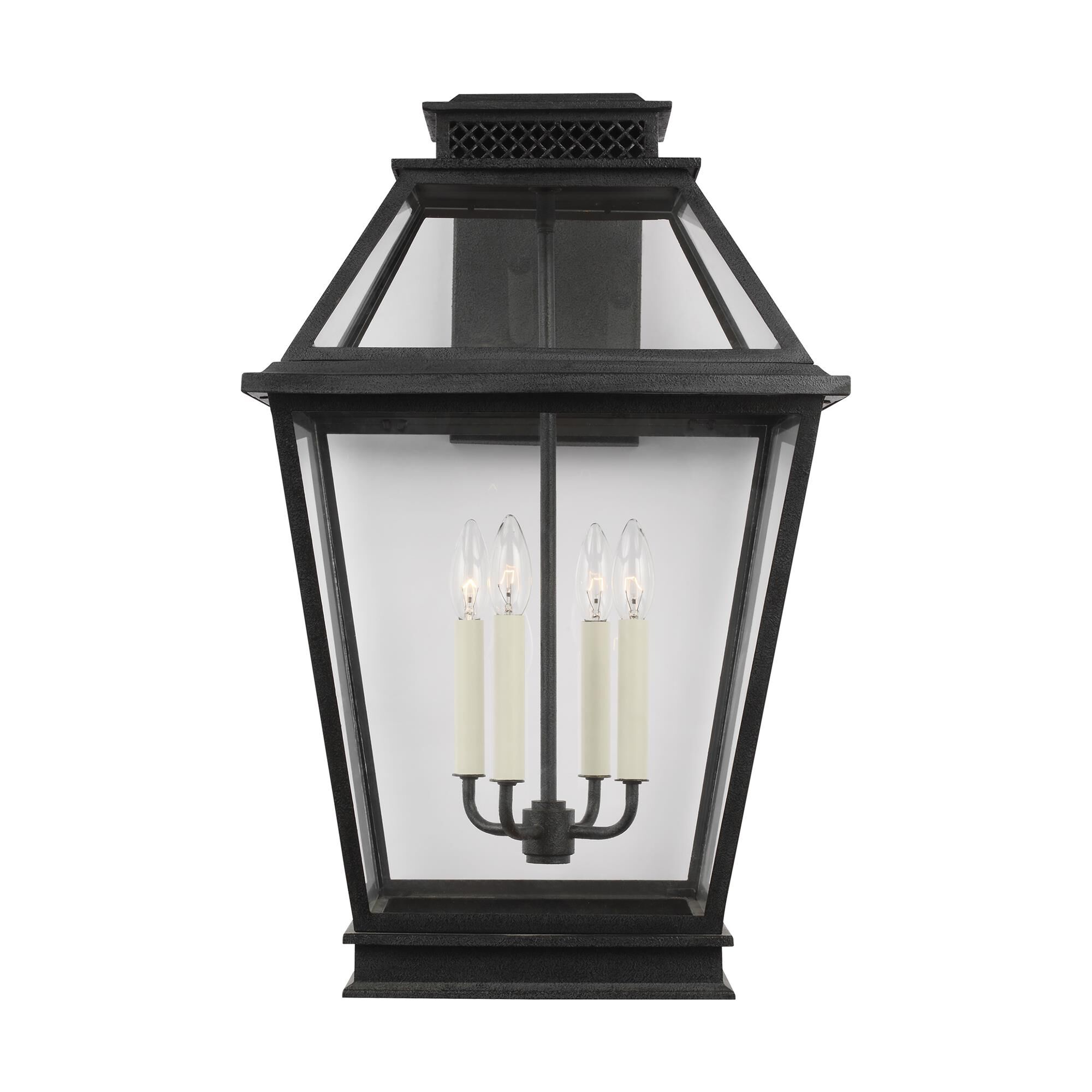 Shown in Dark Weathered Zinc finish and Clear Panels glass