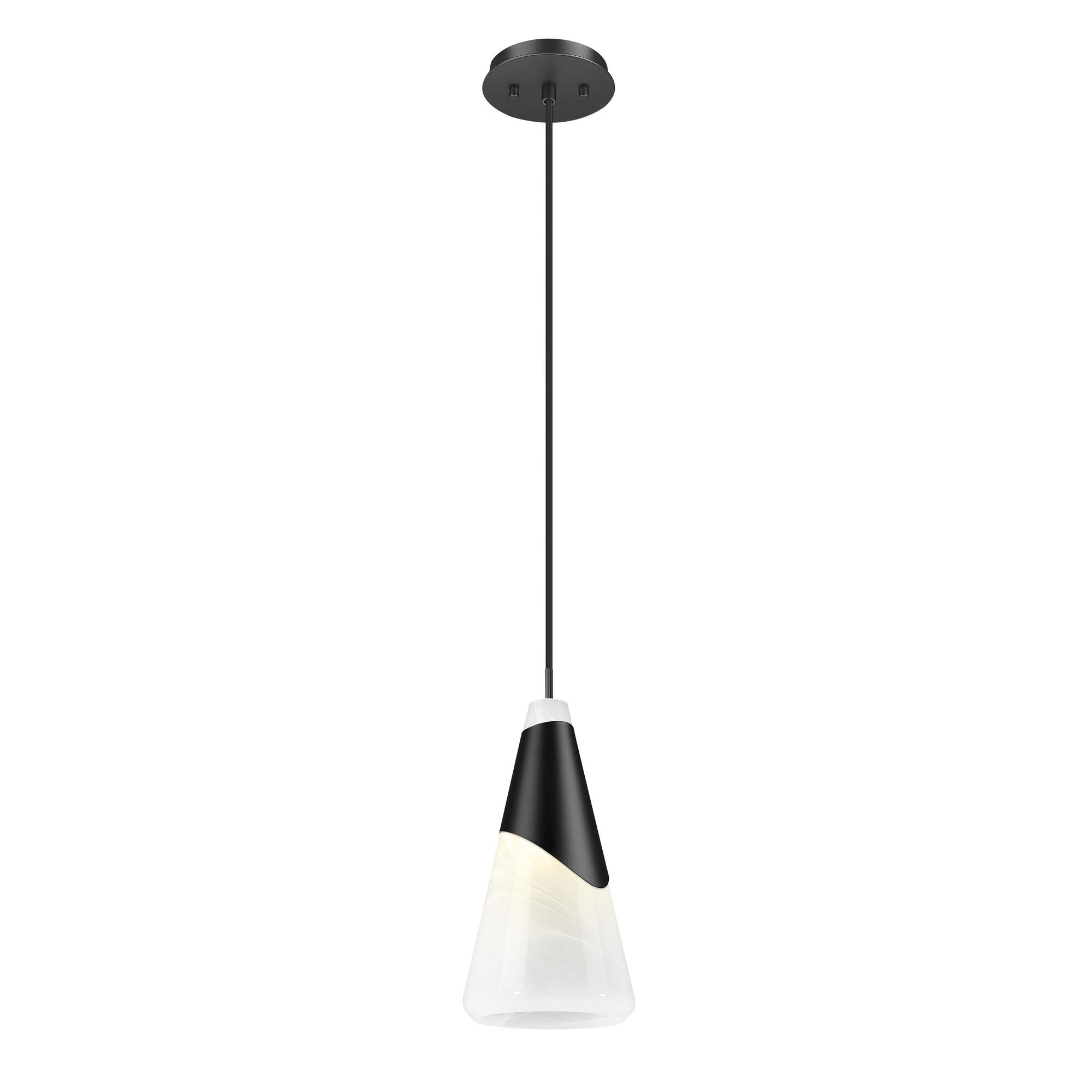 Shown in Matte Black finish and White Swirl glass and White Swirl shade