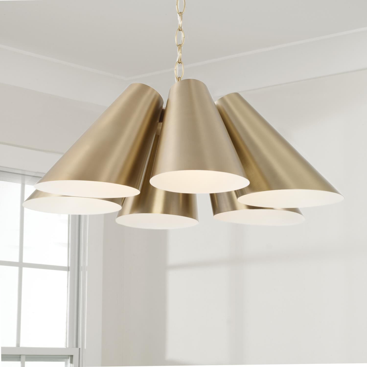 Shown in Matte Brass finish and Matte Brass Metal  With White Interior shade
