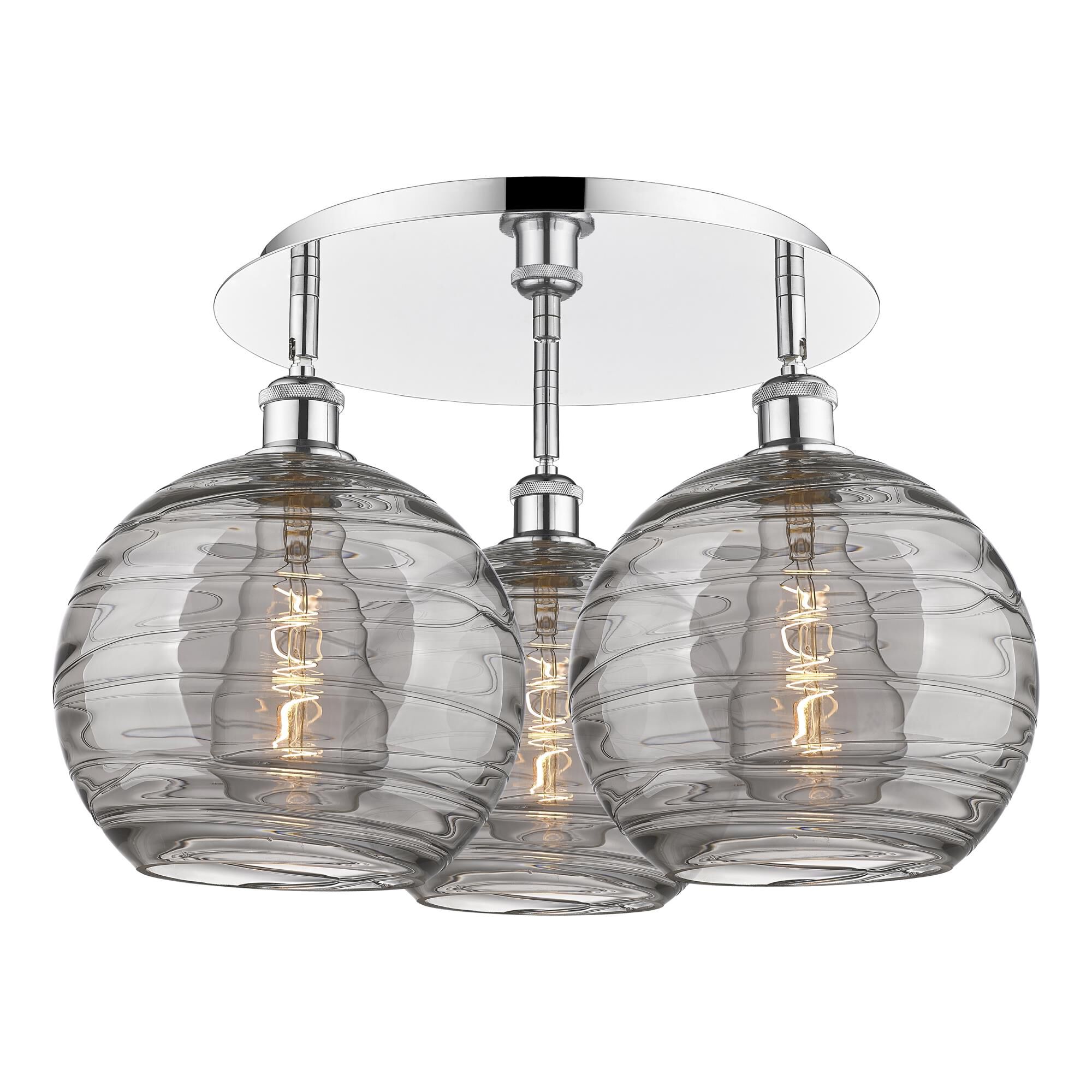 Shown in Polished Chrome finish and Light Smoke Deco Swirl glass