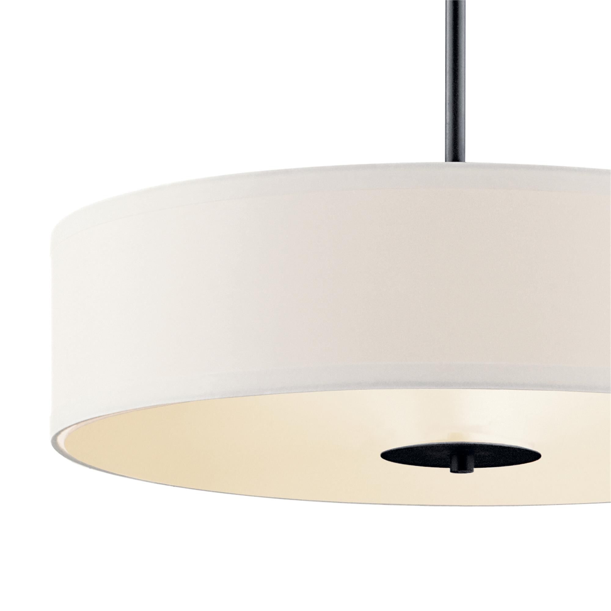 Shown in Black finish and Satin Etched glass and White Microfiber shade