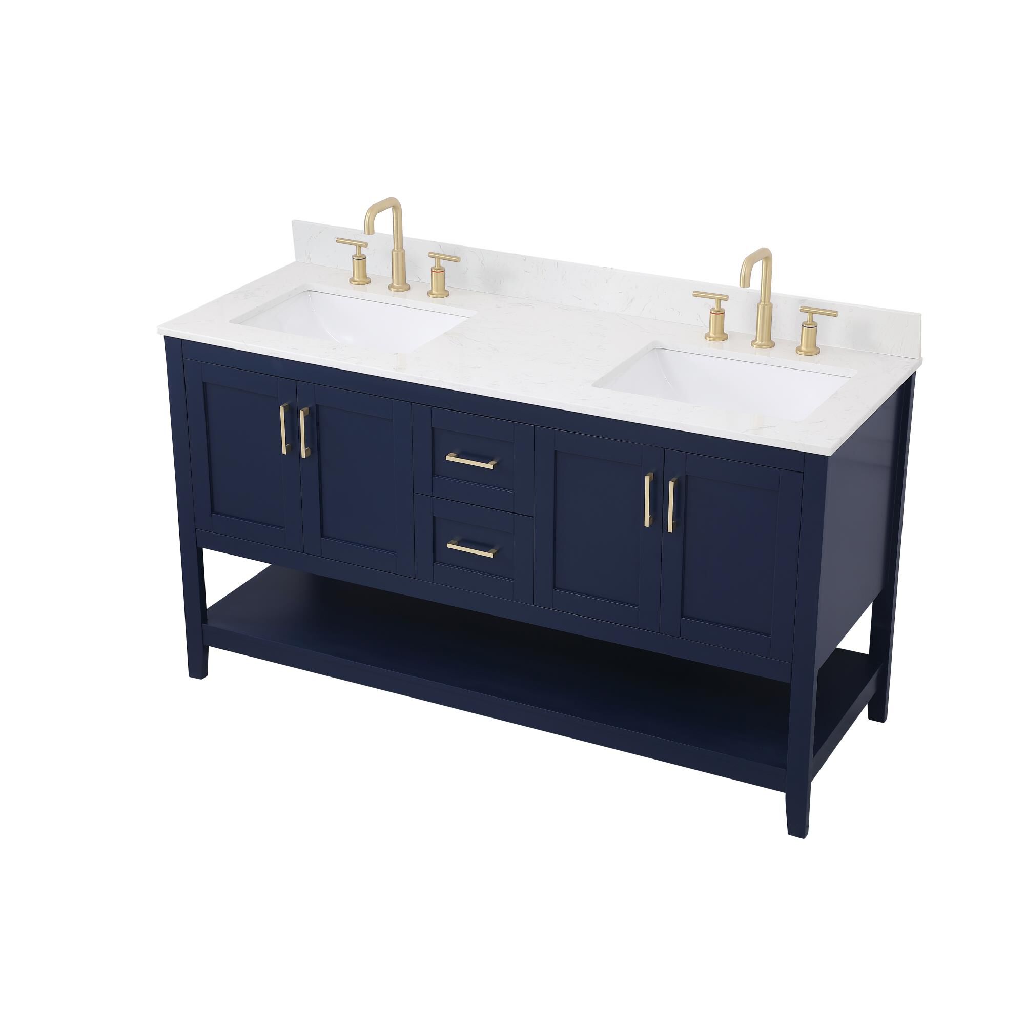 Shown in Blue And Gold With Calacatta Quartz finish