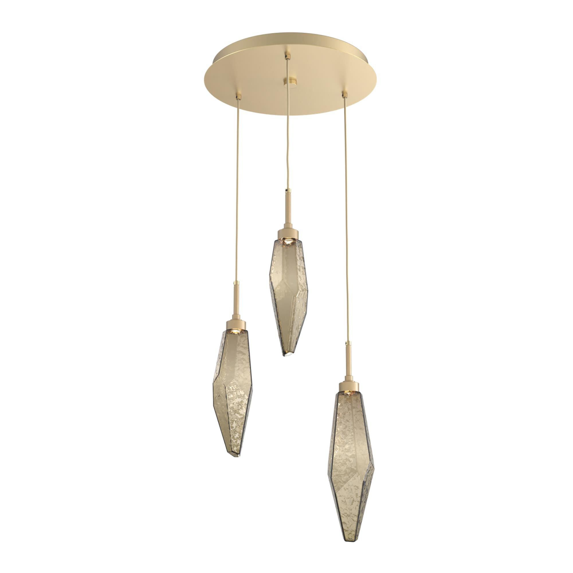 Shown in Gilded Brass finish and Chilled Bronze glass