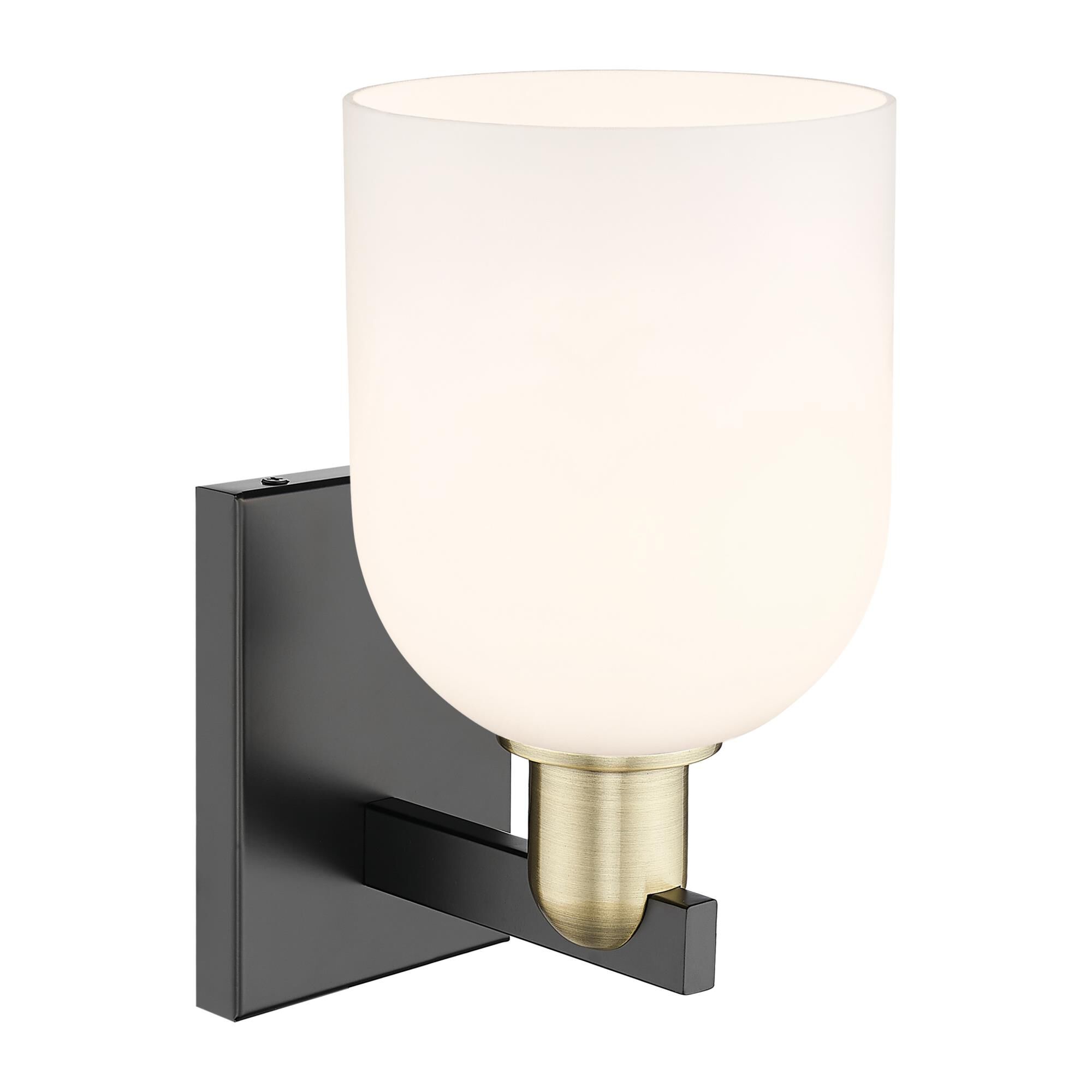 Shown in Black Antique Brass finish and White glass