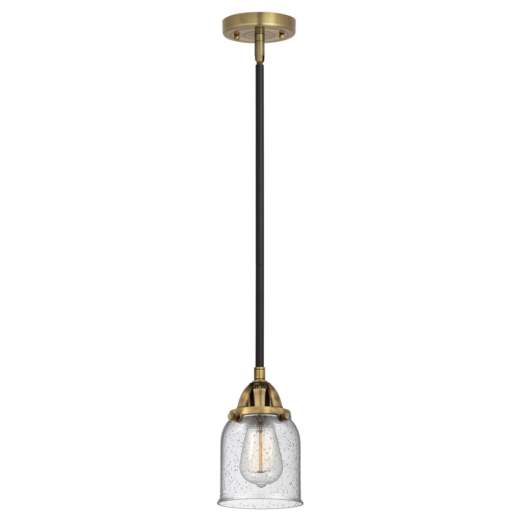 Shown in Black Antique Brass finish and Seedy Small Bell glass and No Shade shade