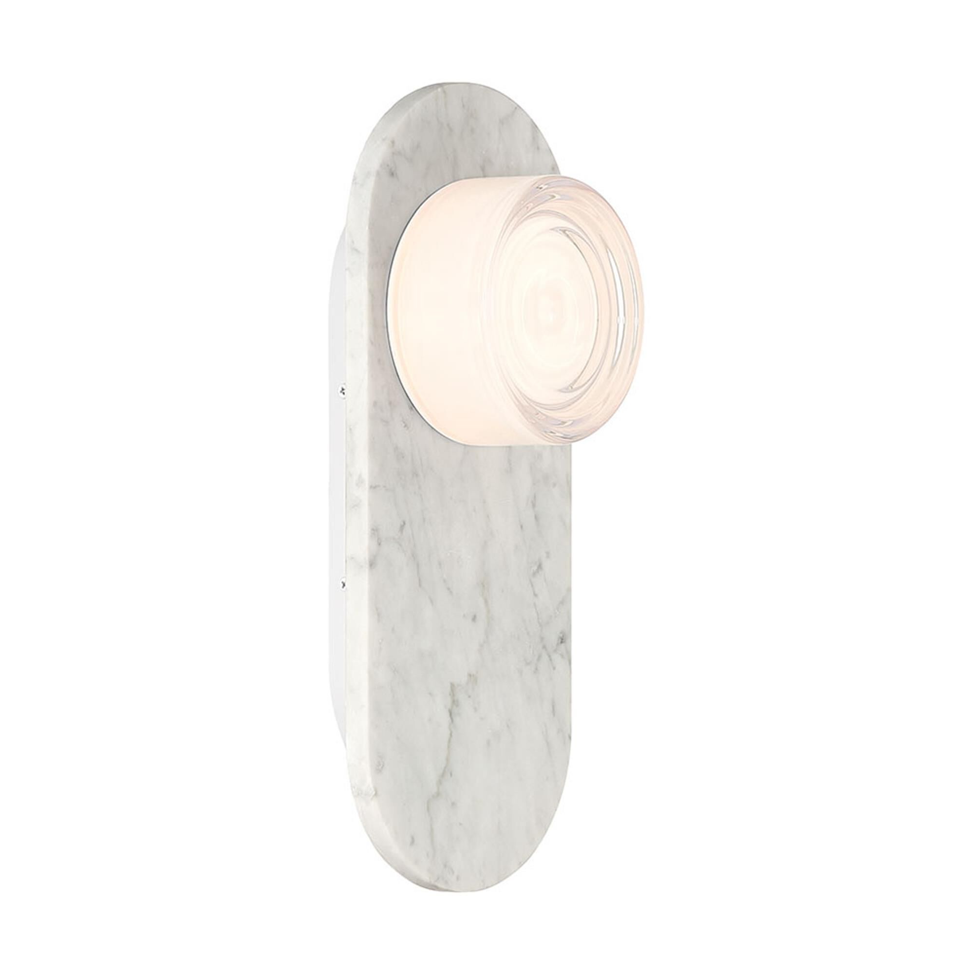 Shown in Marble White finish and Clear Wave glass