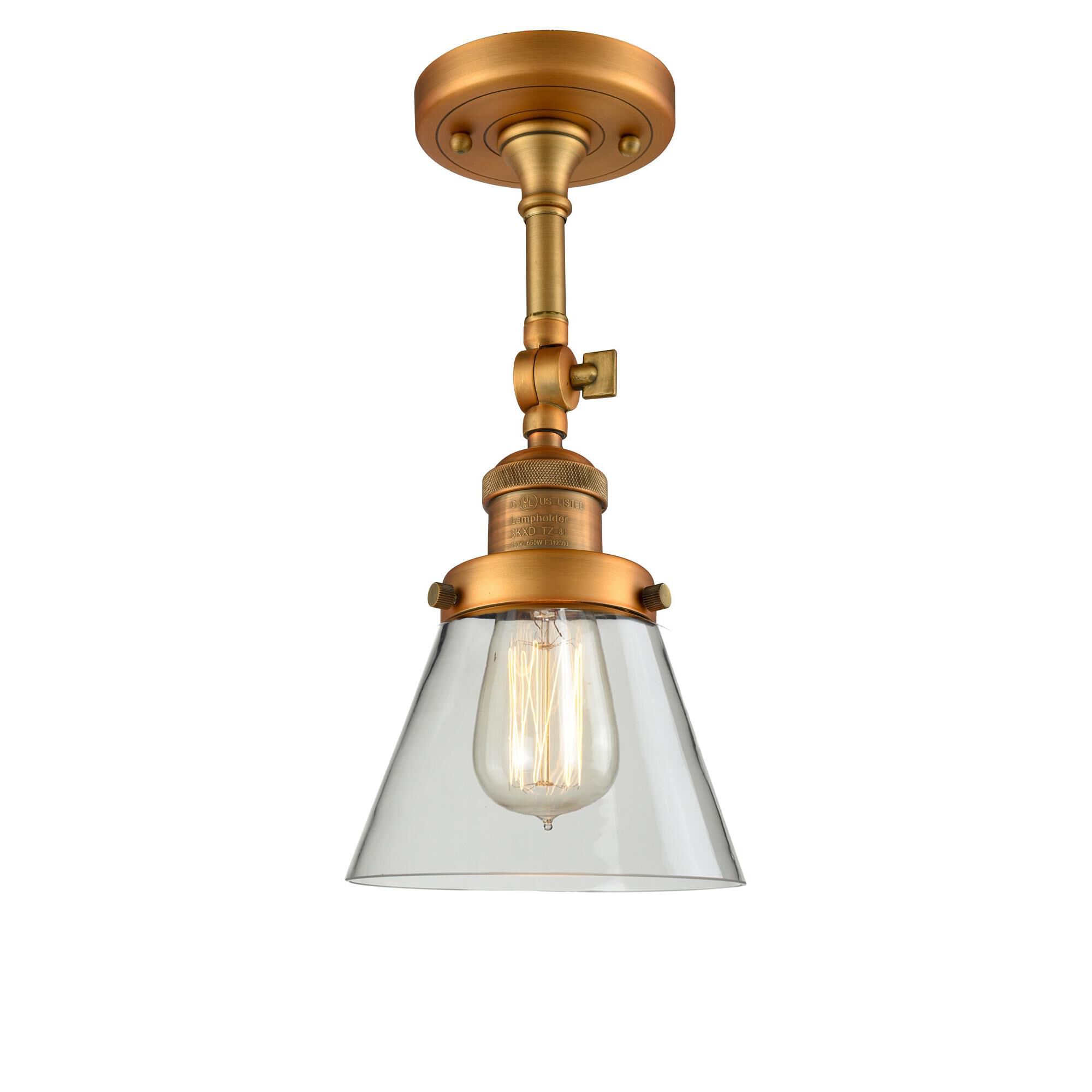 Shown in Brushed Brass finish and Clear glass and None accent