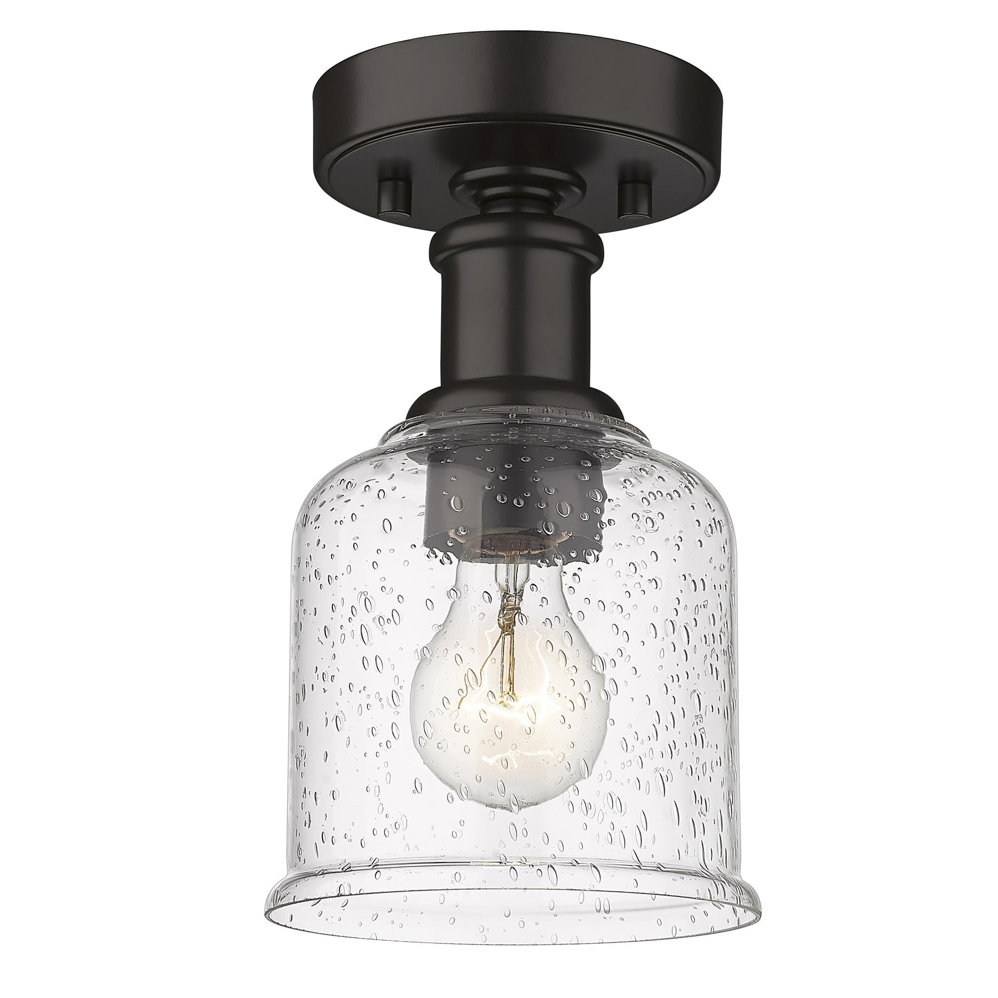 Shown in Bronze finish and Clear Seedy glass