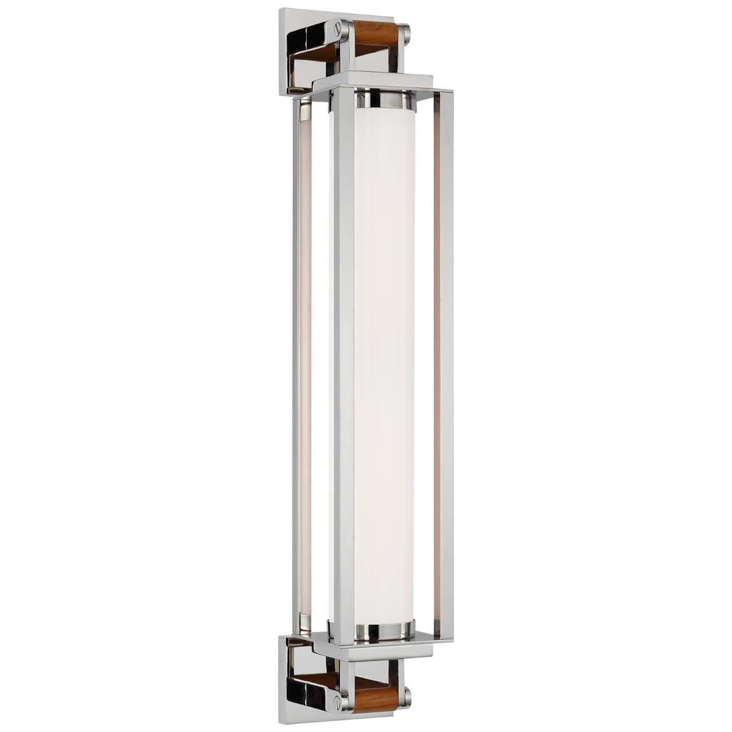 Shown in Polished Nickel And Teak finish and White Glass shade