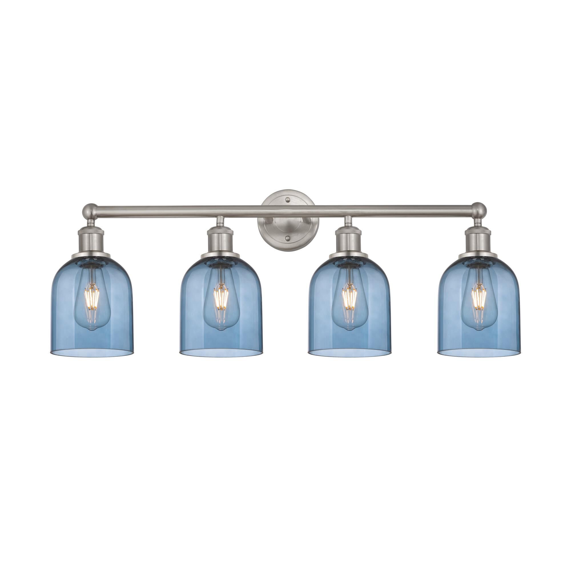 Shown in Brushed Satin Nickel finish and Princess Blue glass