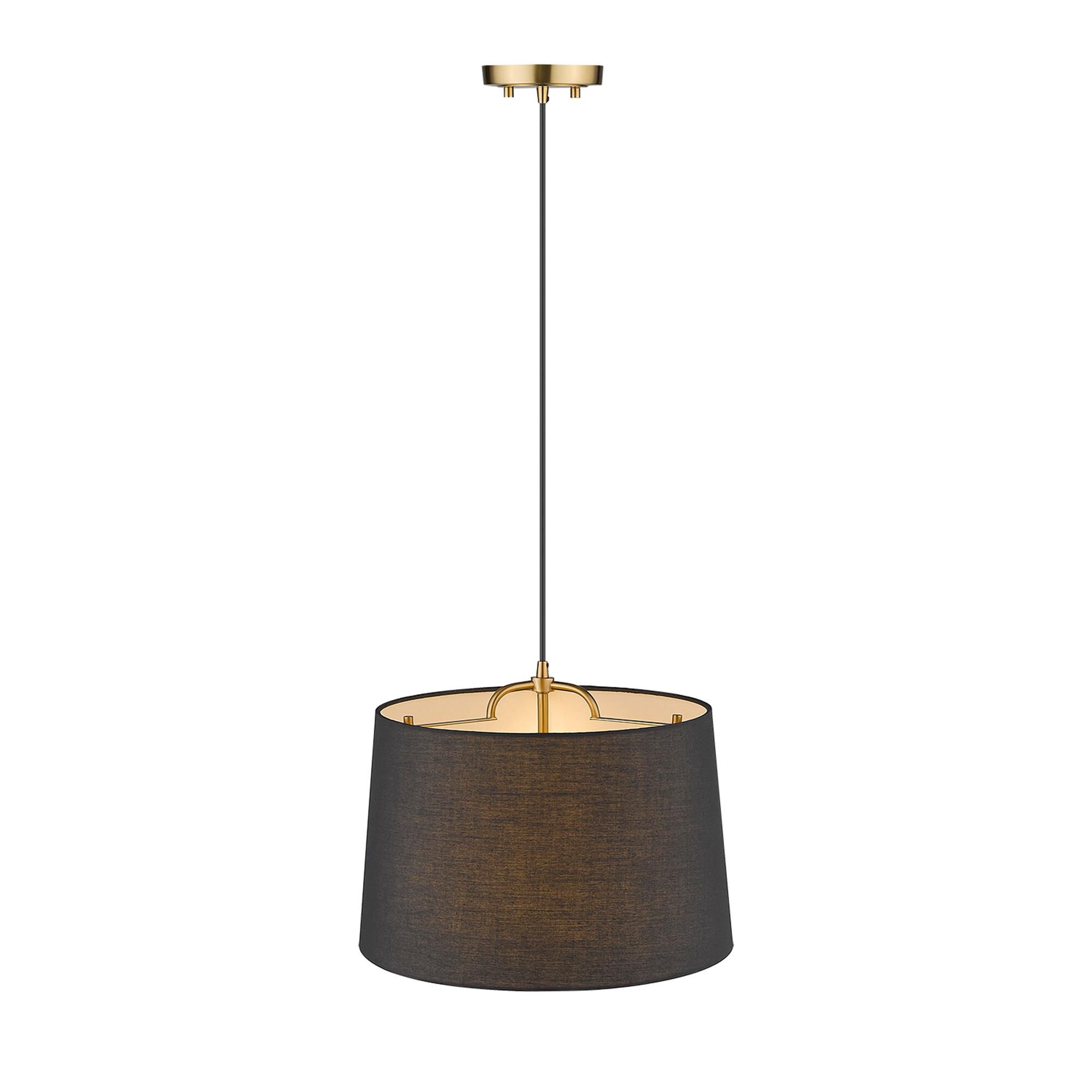 Shown in Gold finish and Matte Black glass and Black Hardback Linen Drum shade