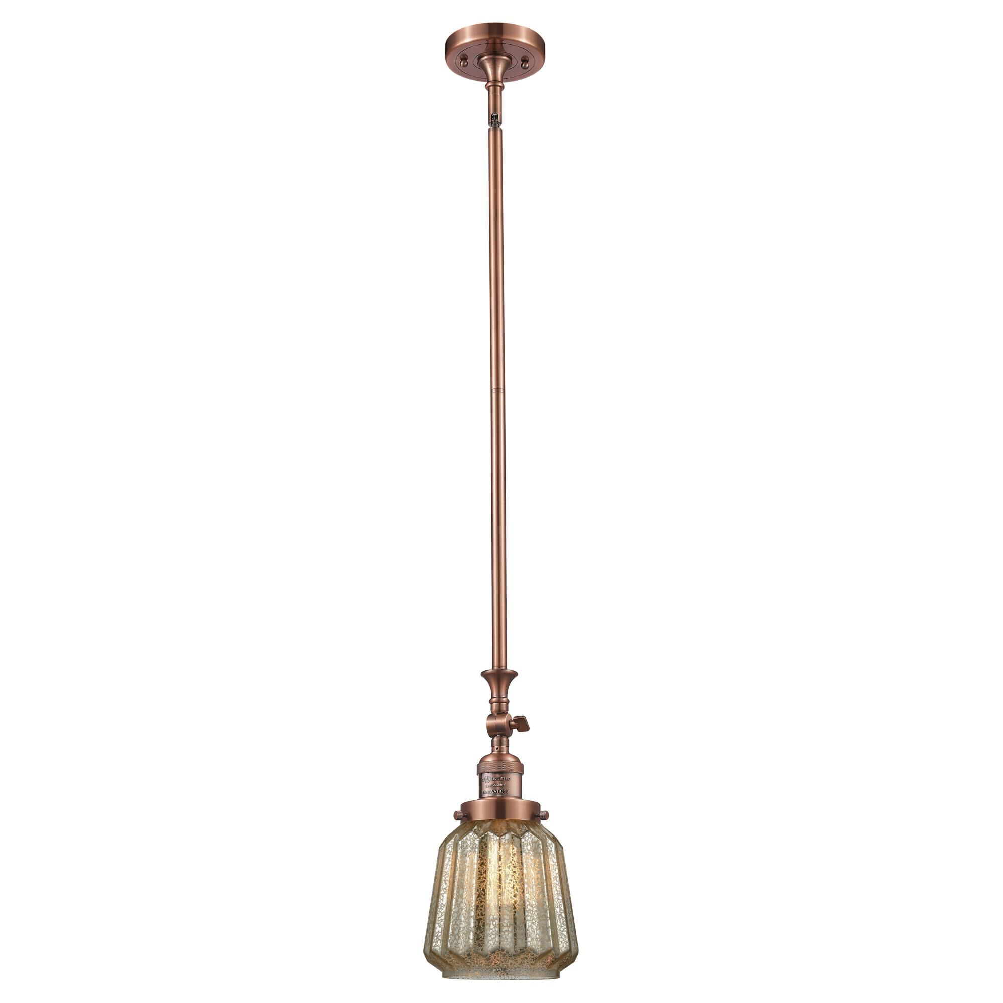 Shown in Antique Copper finish and Mercury Fluted glass