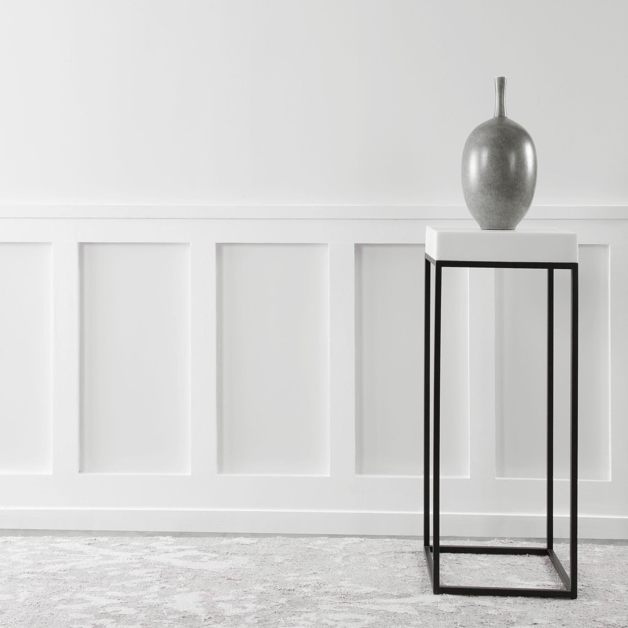 Shown in This Modern Plant Stand Combines A White Marble Look, Atop A Simple Steel Base Finished In Aged Blac finish