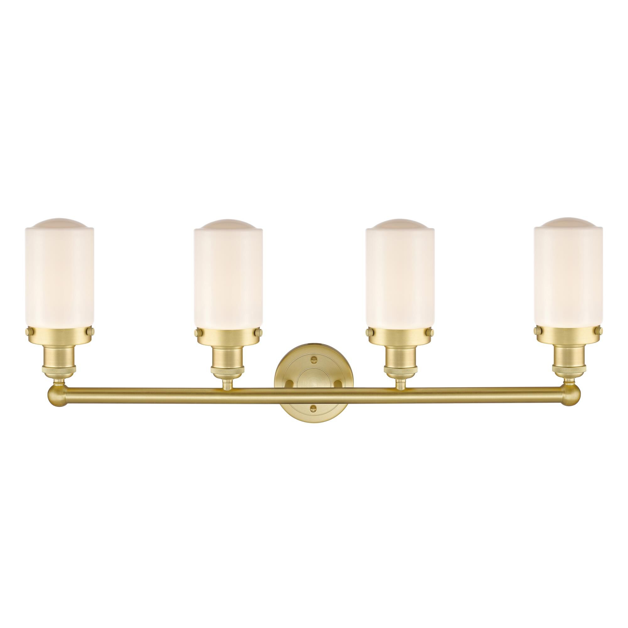 Shown in Satin Gold finish and Matte White glass