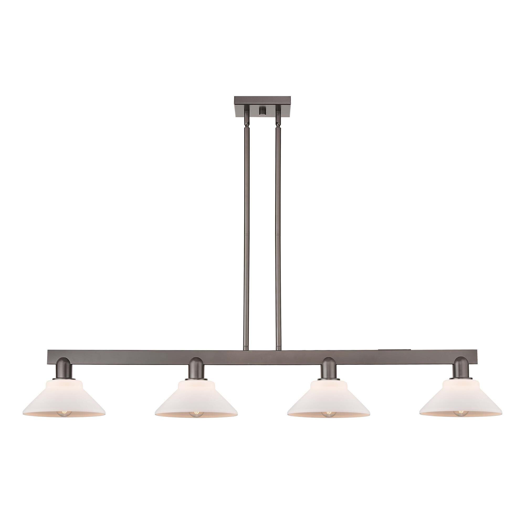 Shown in Oil Rubbed Bronze finish and Matte White glass