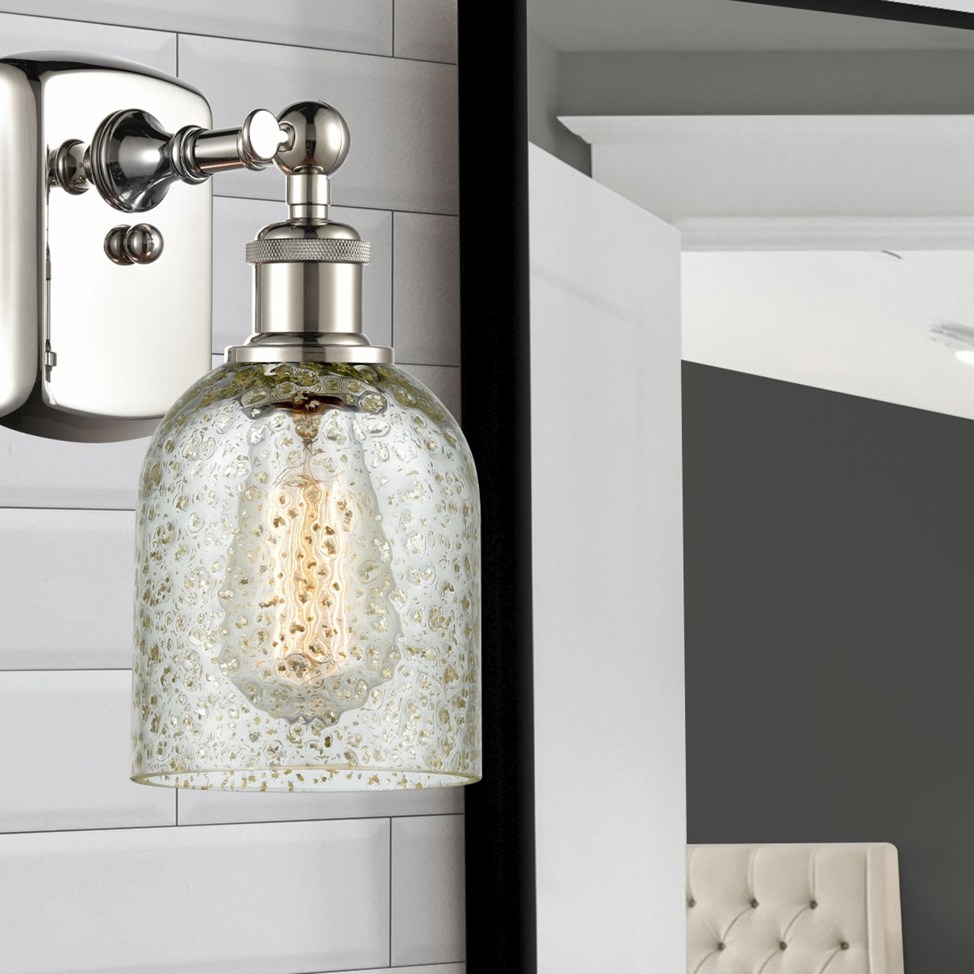 Shown in Polished Nickel finish and Bell glass and Glass shade