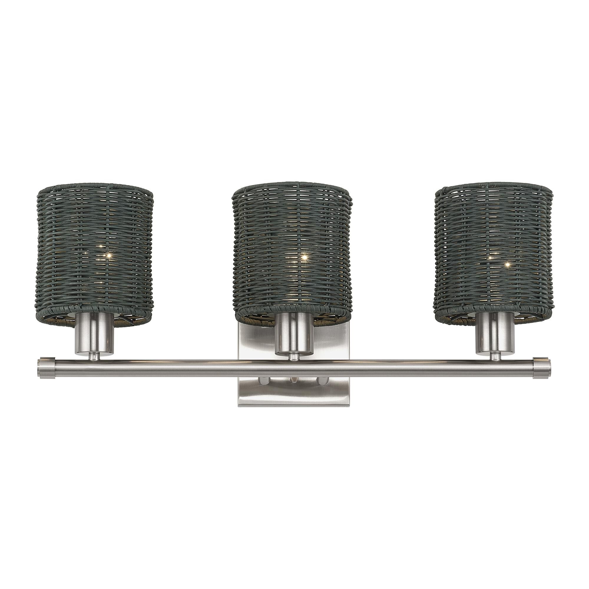 Shown in Brushed Nickel finish and Hand-Woven Charred Gray Color Rattan shade