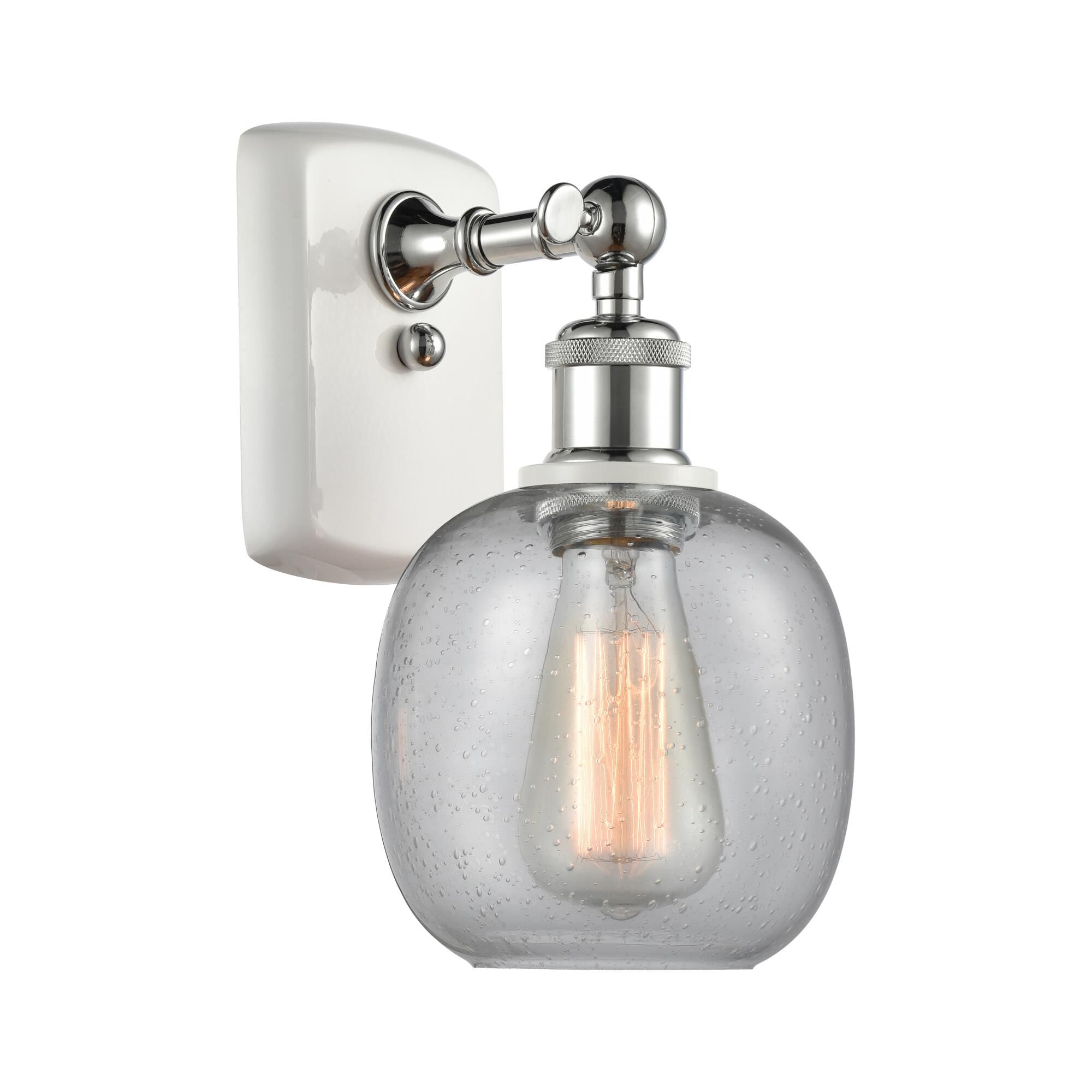 Shown in White And Polished Chrome finish and Sphere glass and Glass shade and Polished Chrome accent