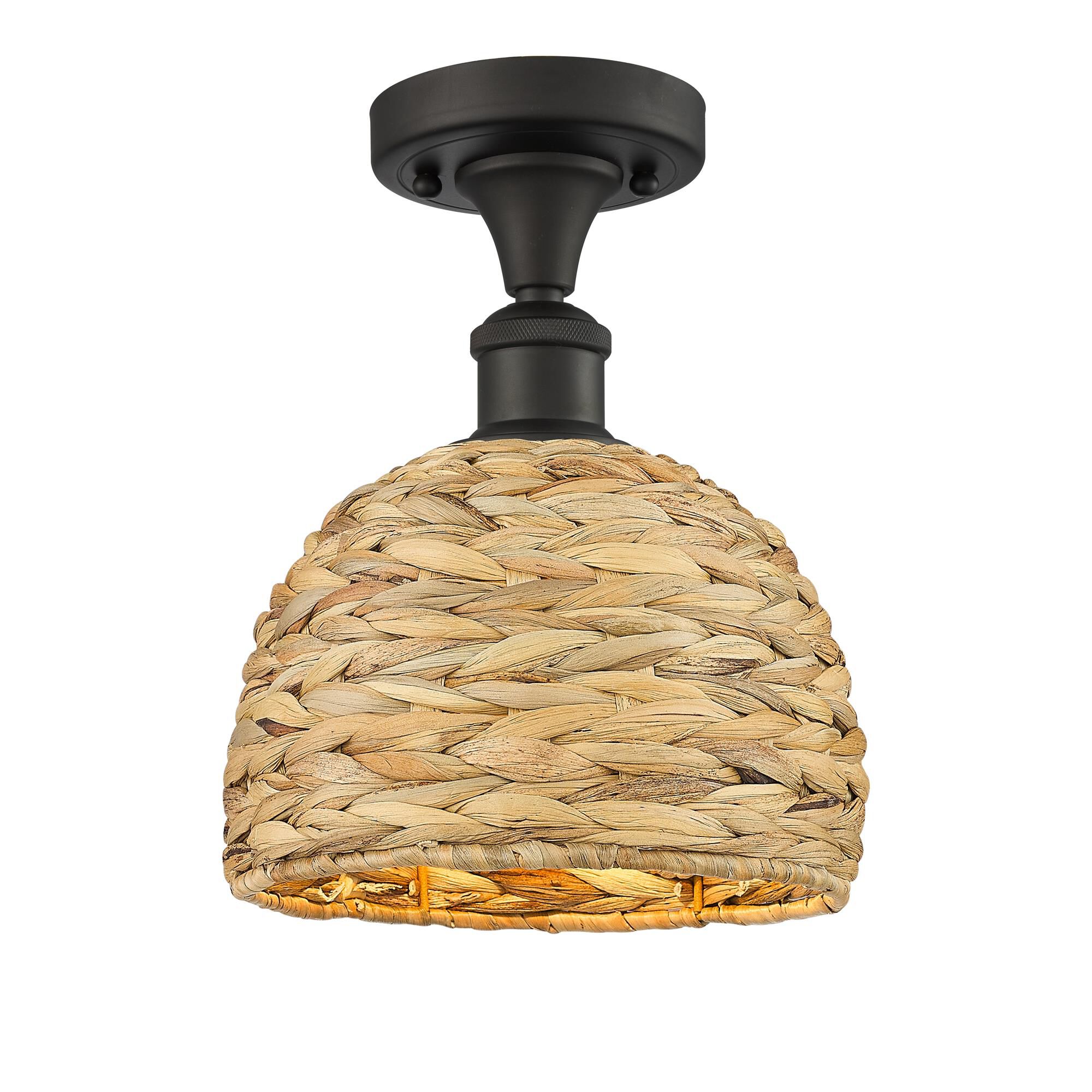 Shown in Oiled Brass finish and Natural Rattan Rattan shade