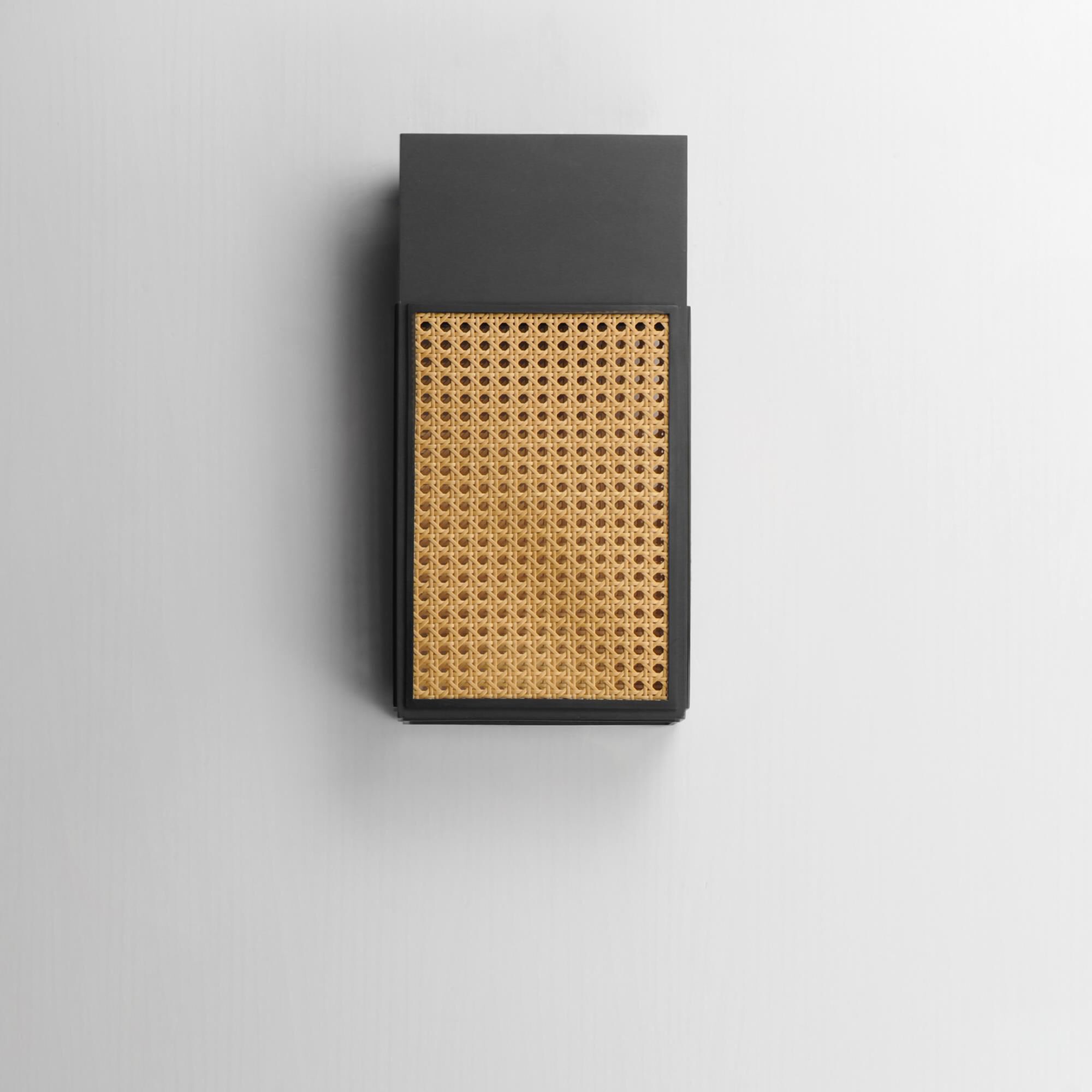 Shown in Black finish and Synthetic Natural Rattan shade