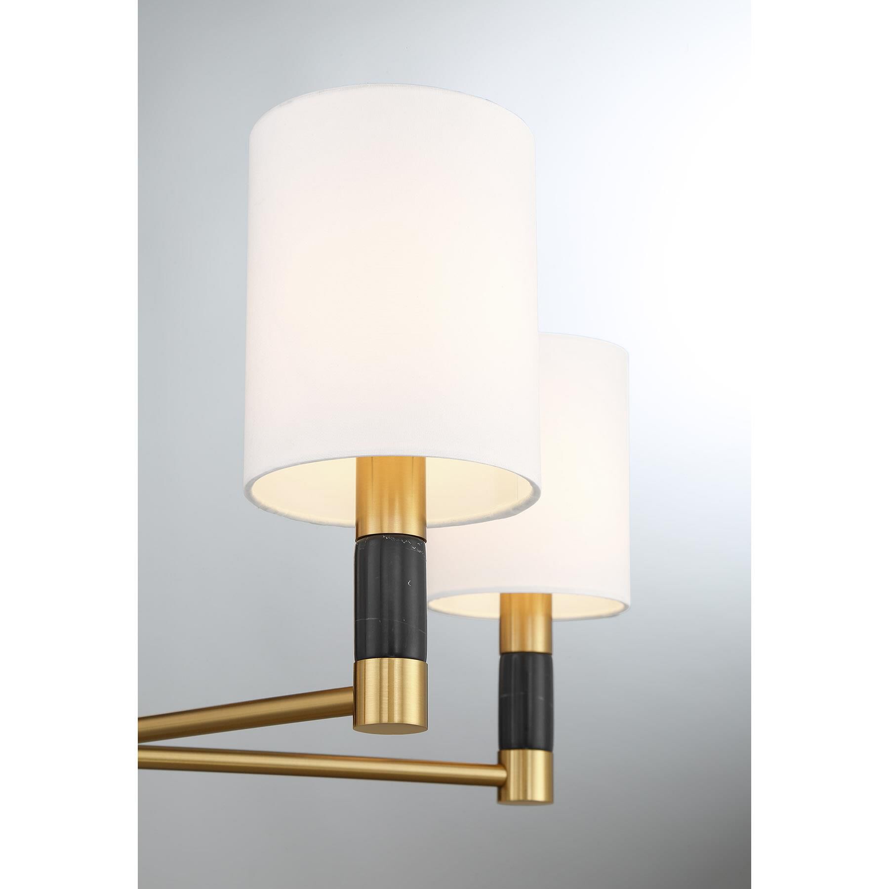 Shown in Warm Brass finish and White Fabric shade and Black Marble accent