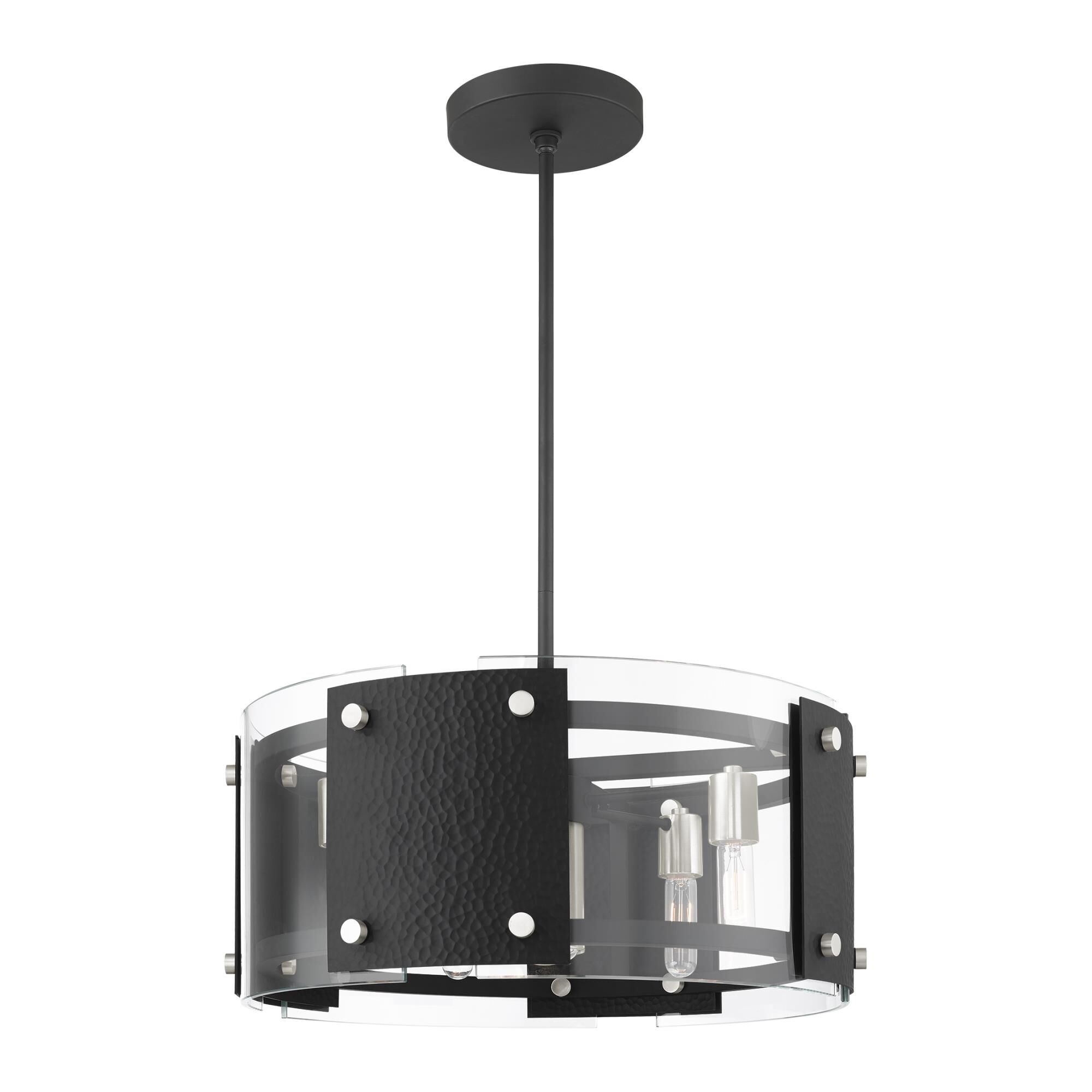 Shown in Black With Brushed Nickel Accents finish and Clear glass and Clear Glass shade