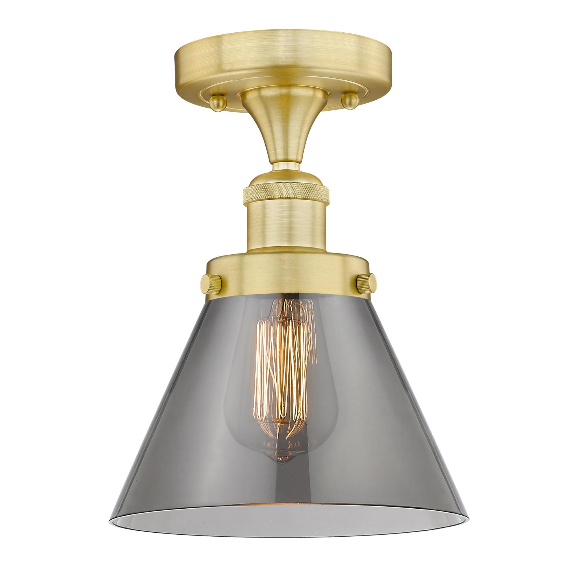 Shown in Satin Gold finish and Plated Smoke glass