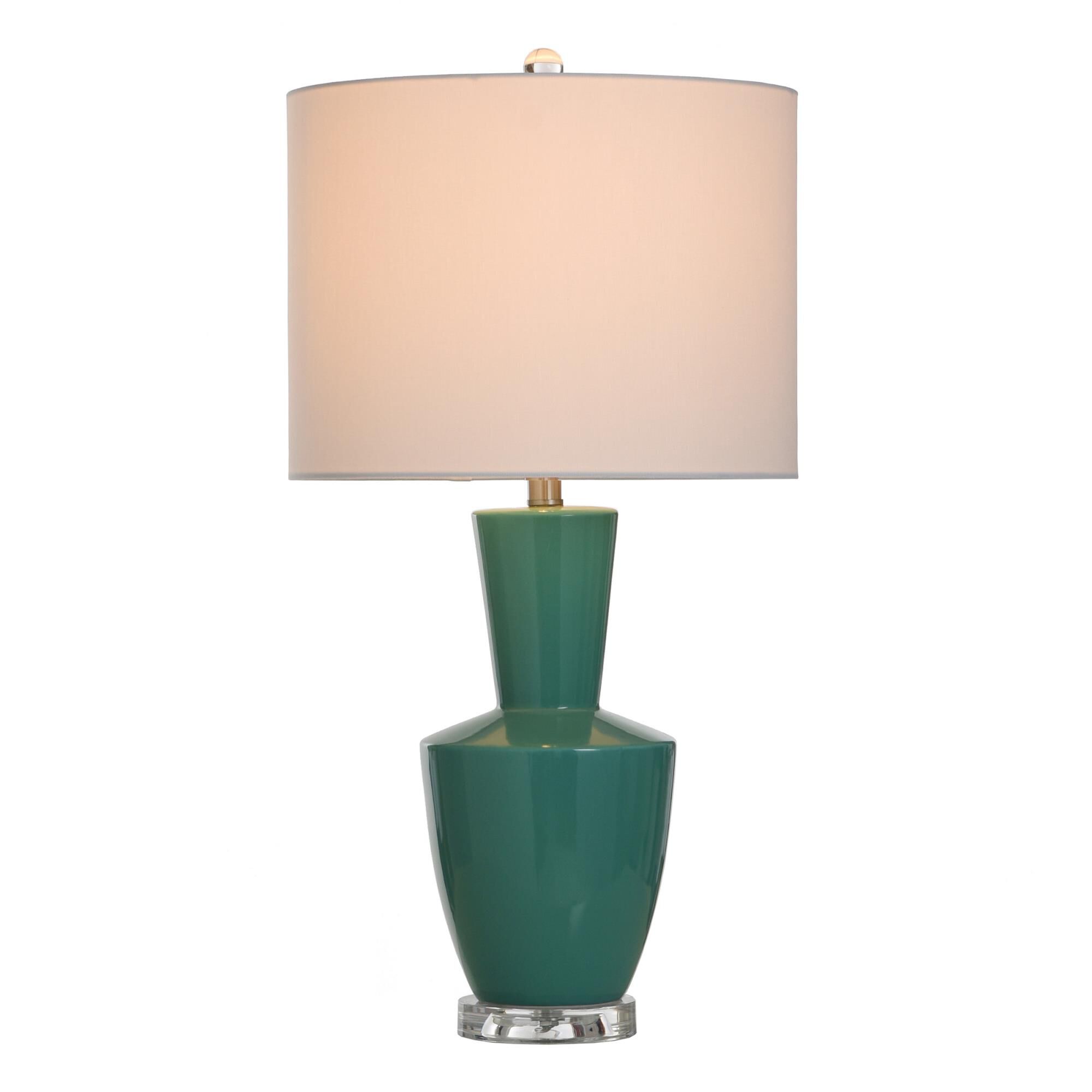 Shown in Tuquoise, Silver and Clear finish and White Fabric shade