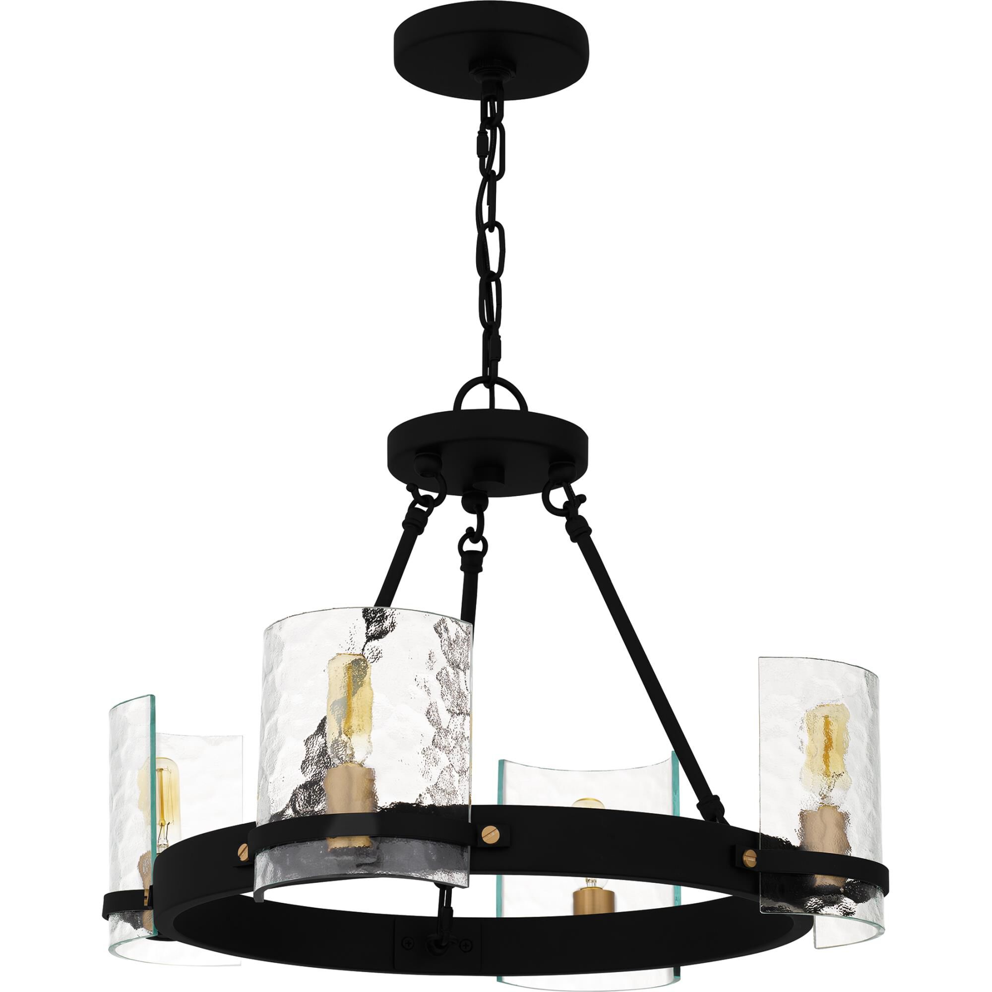 Shown in Matte Black finish and Clear Hammered Glass shade