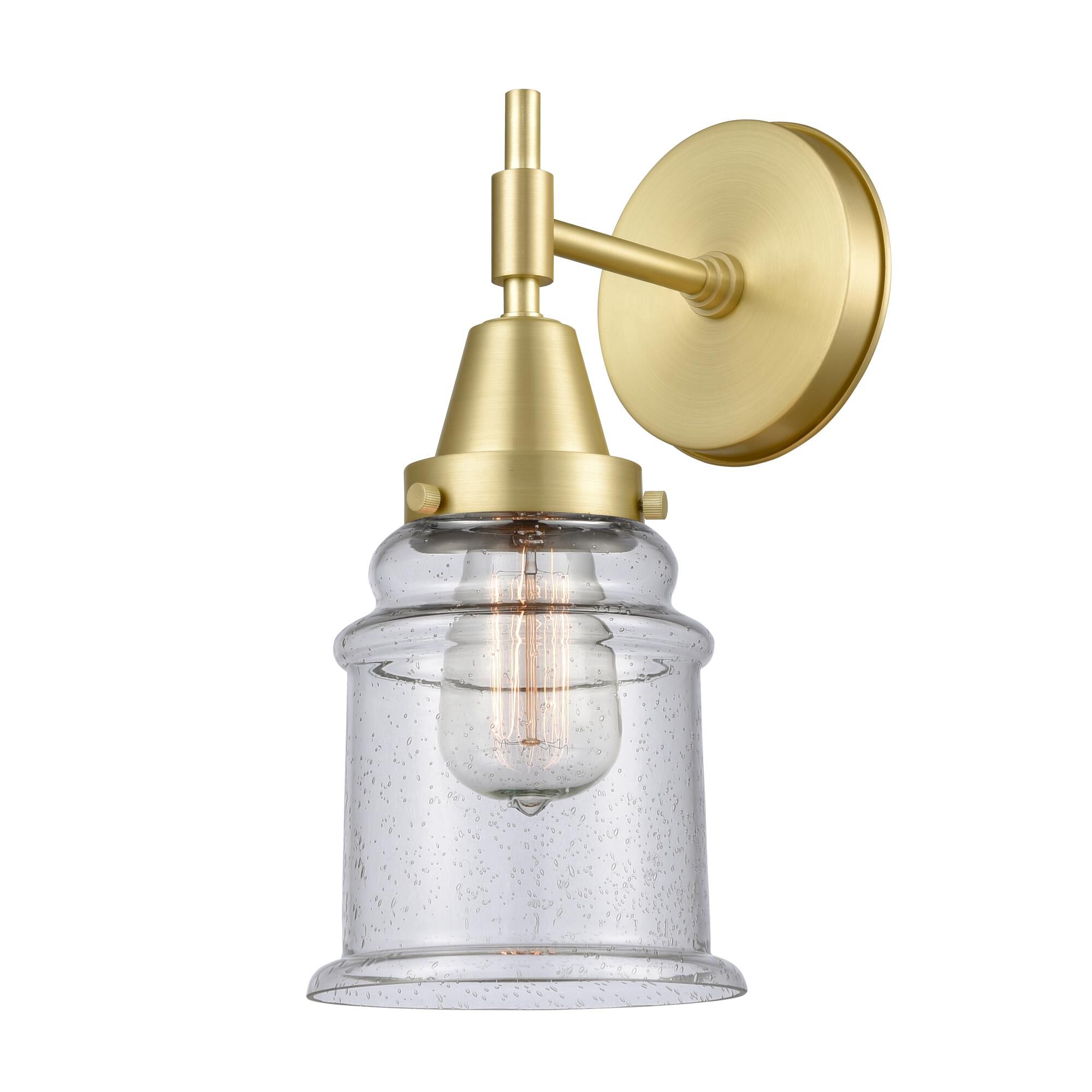 Shown in Satin Brass finish and Seedy Large Cone glass