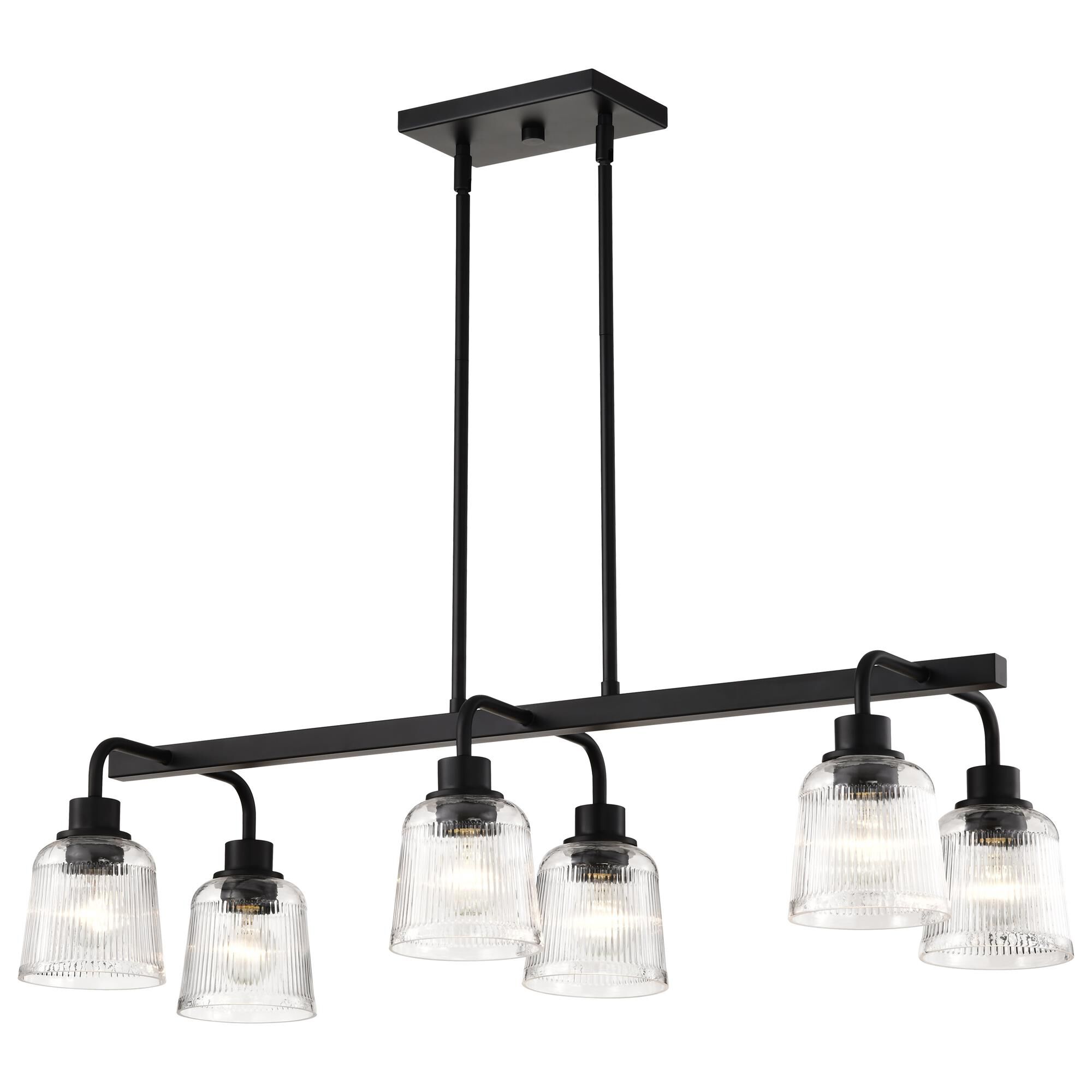 Shown in Matte Black finish and Clear Ribbed glass