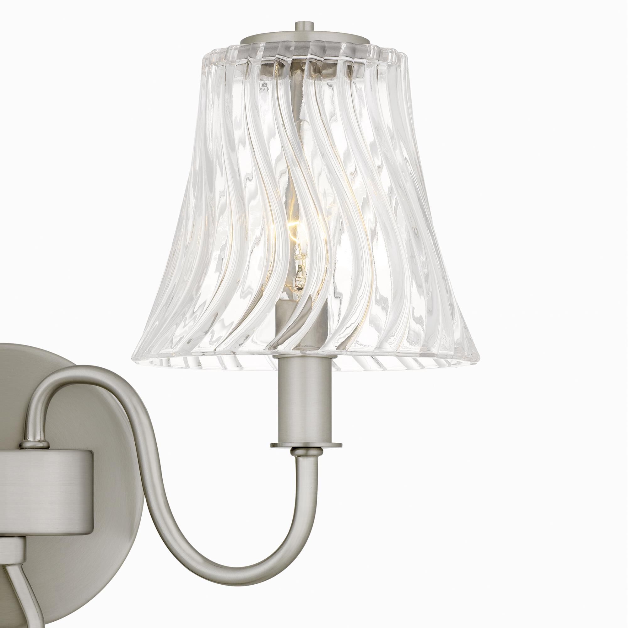 Shown in Brushed Nickel finish and Clear Swirl Glass shade