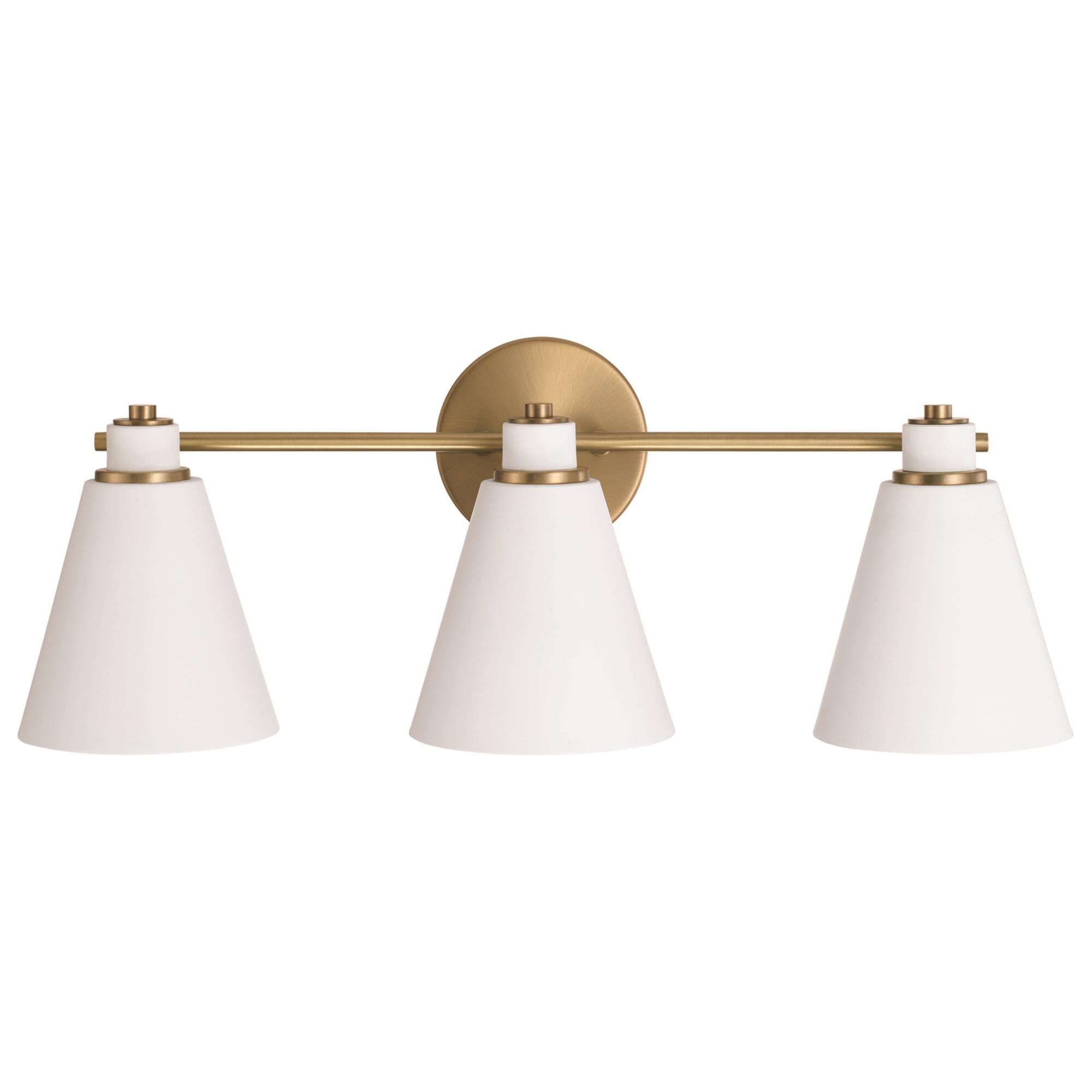 Shown in Aged Brass and White finish and White Metal  with White Interior shade